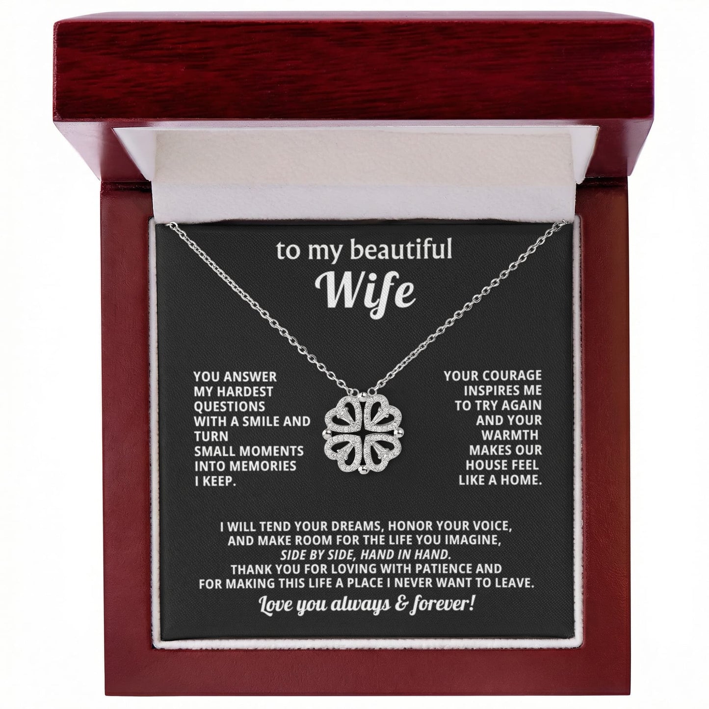 To  My Wife Magnetic Clover Convertible Hearts Necklace Gift