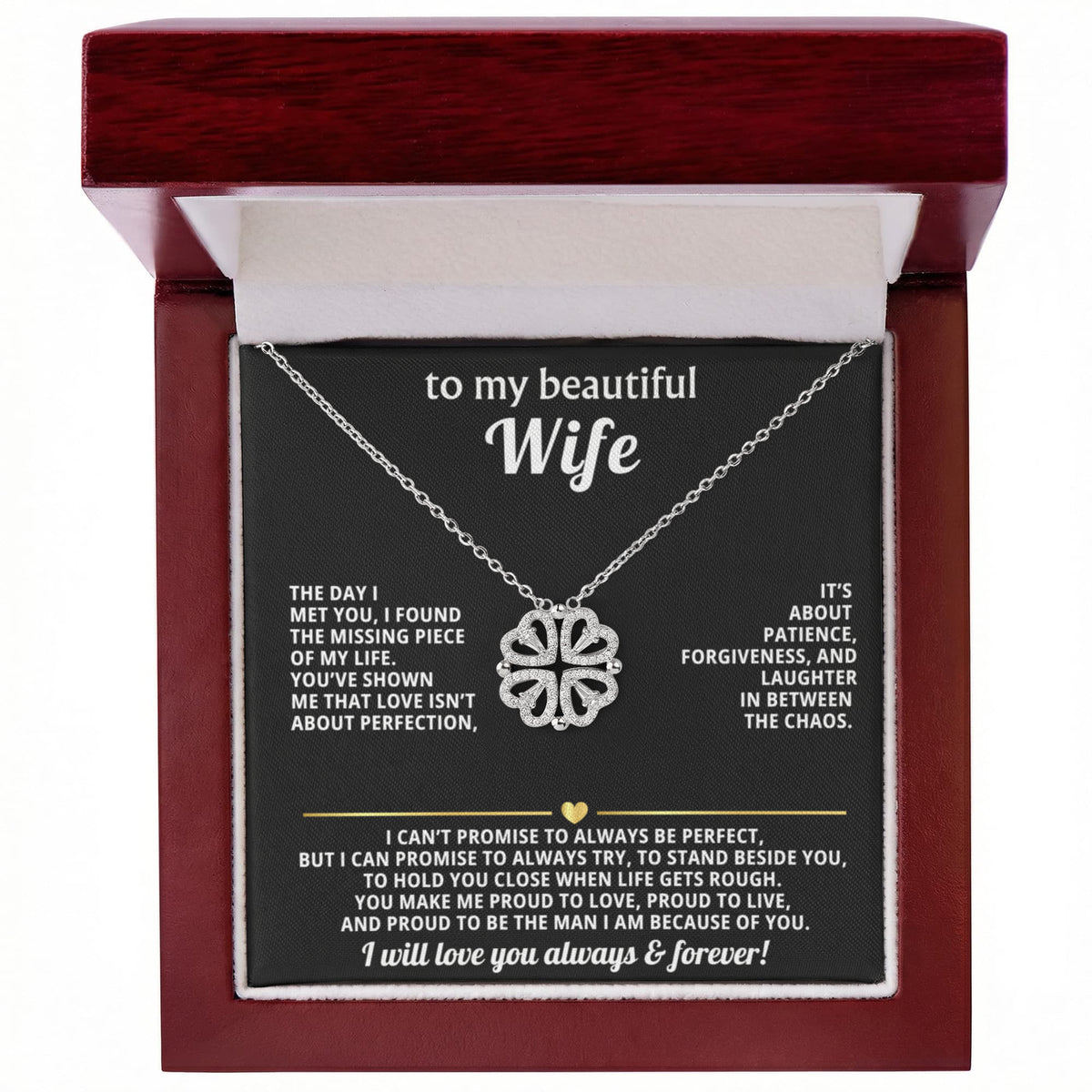 To  My Wife Magnetic Clover Convertible Hearts Necklace Gift