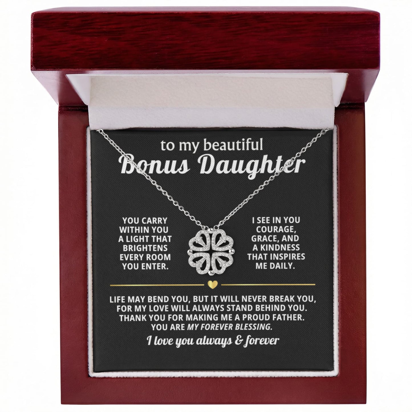 Bonus Daughter Clover Heart Convertible Necklace