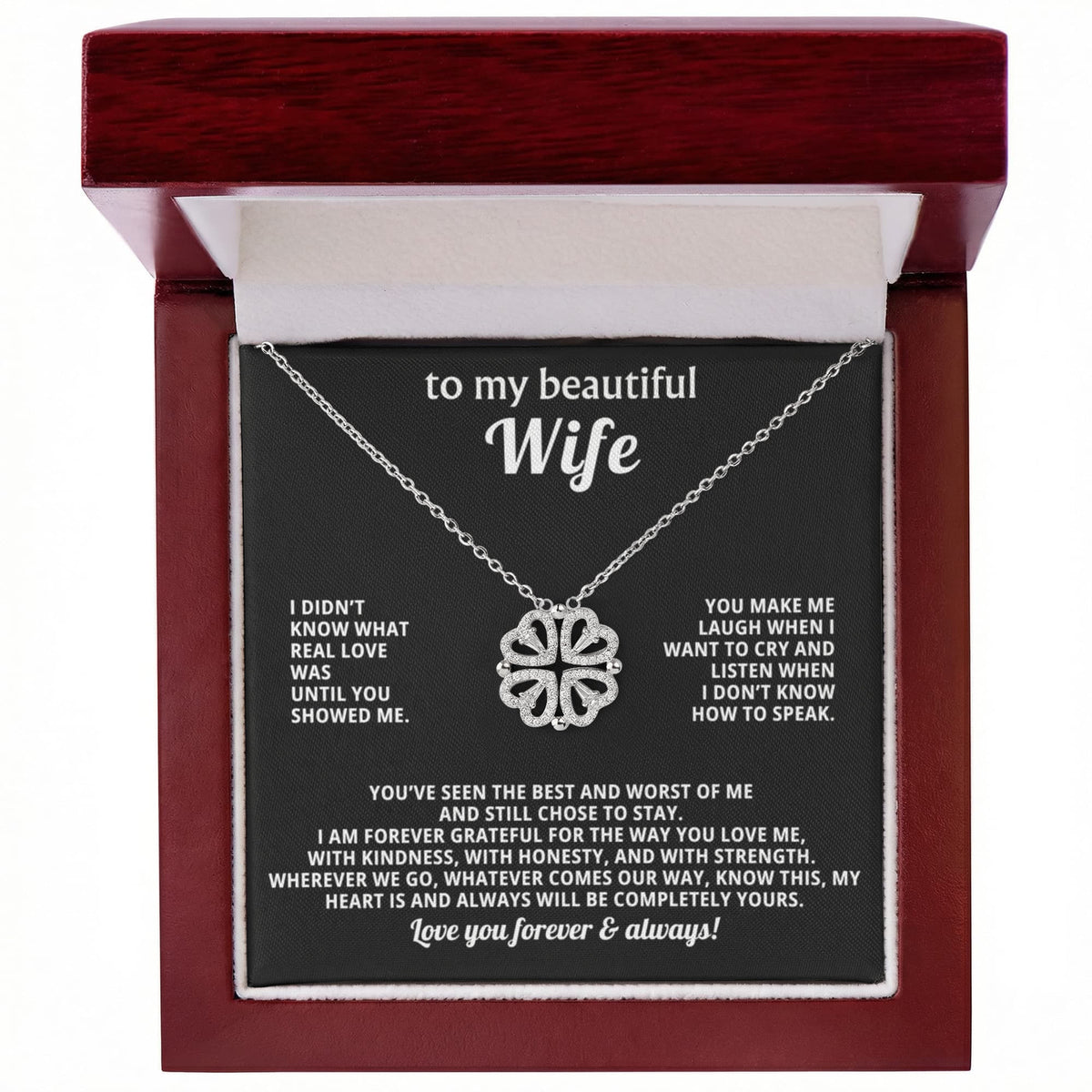 To  My Wife Magnetic Clover Convertible Hearts Necklace Gift
