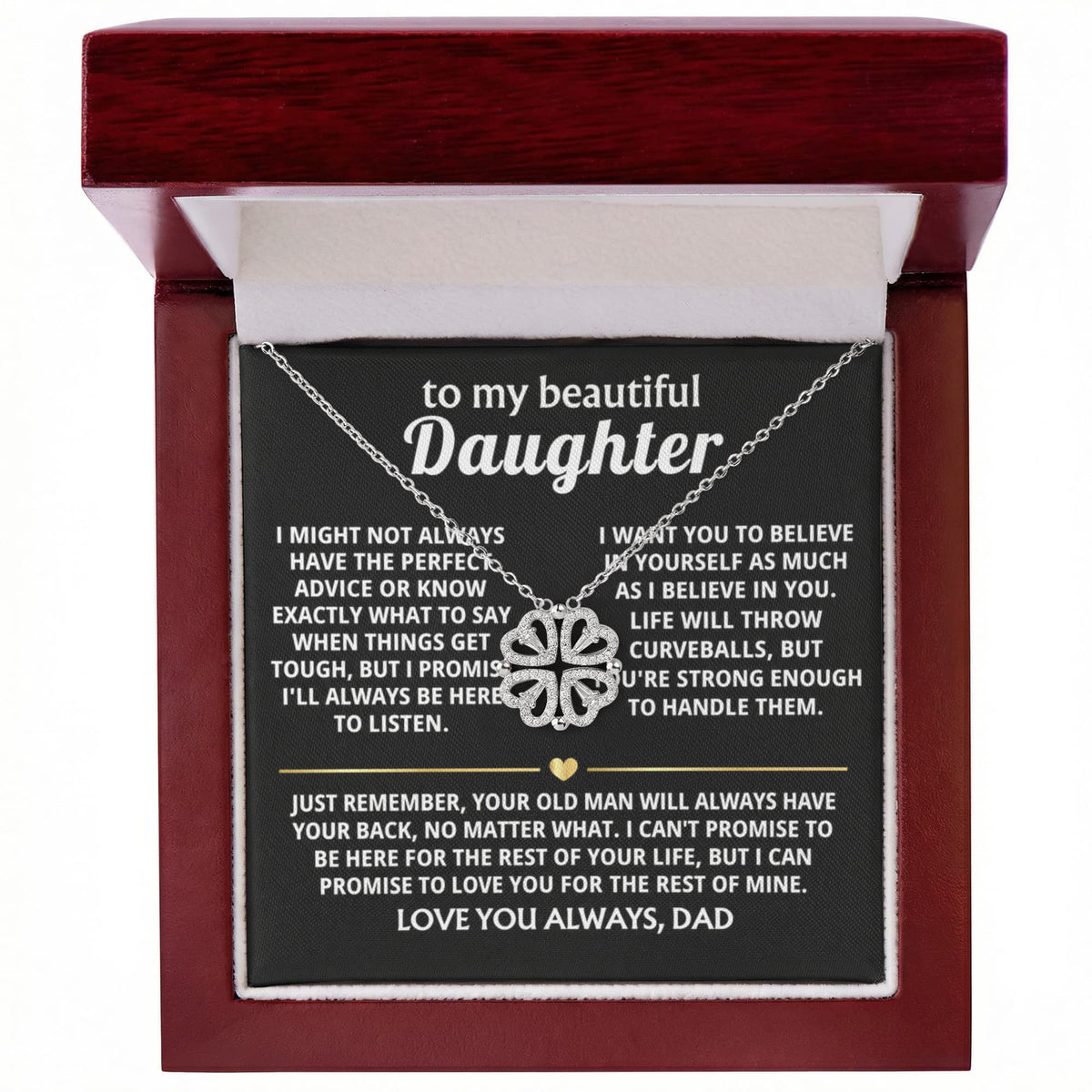 Daughter Convertible Clover Hearts Necklace -I'll always have your back