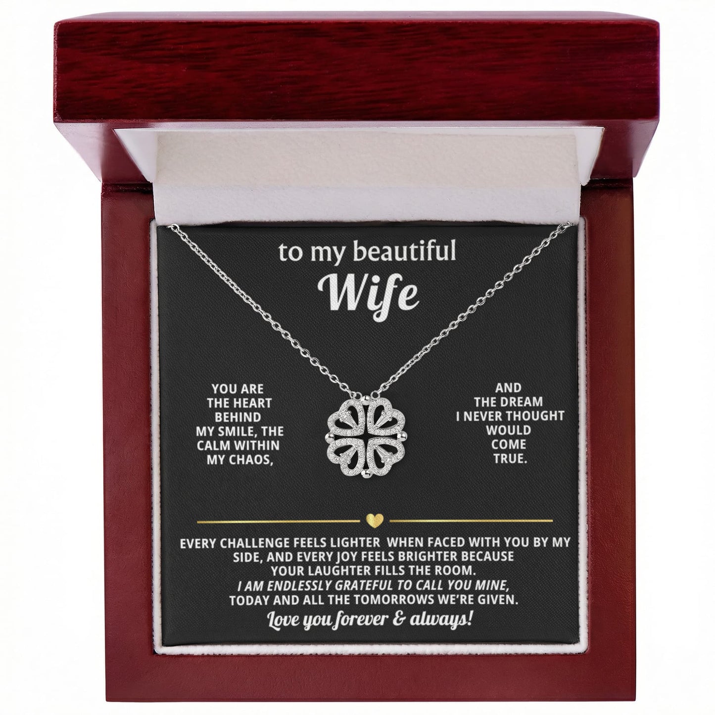 To  My Wife Magnetic Clover Convertible Hearts Necklace Gift