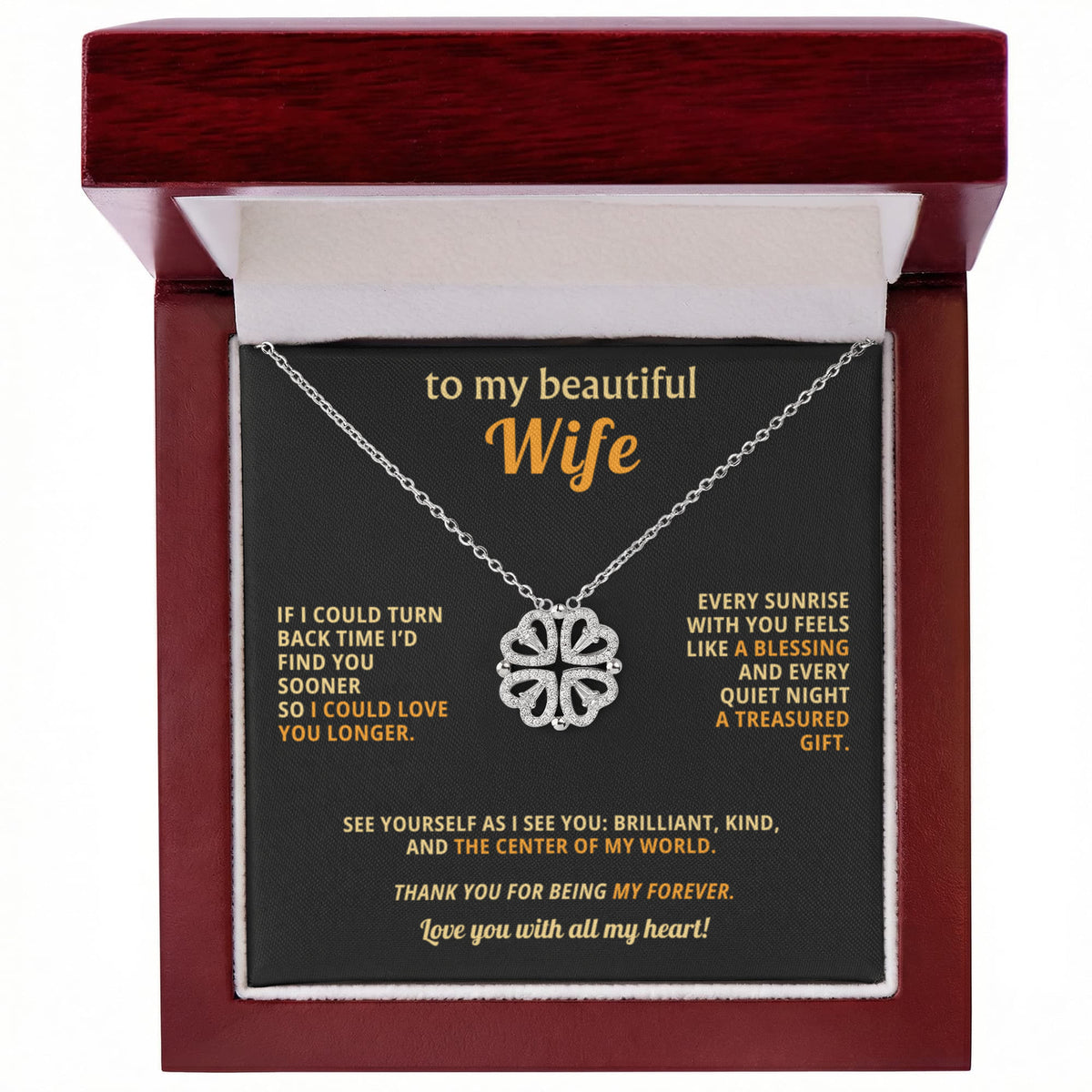 To  My Wife Magnetic Clover Convertible Hearts Necklace Gift