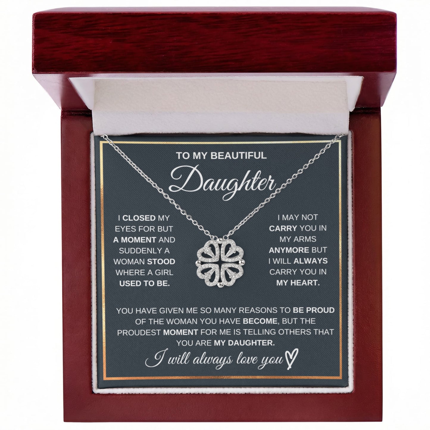 Beautiful Daughter Convertible Clover Hearts Necklace