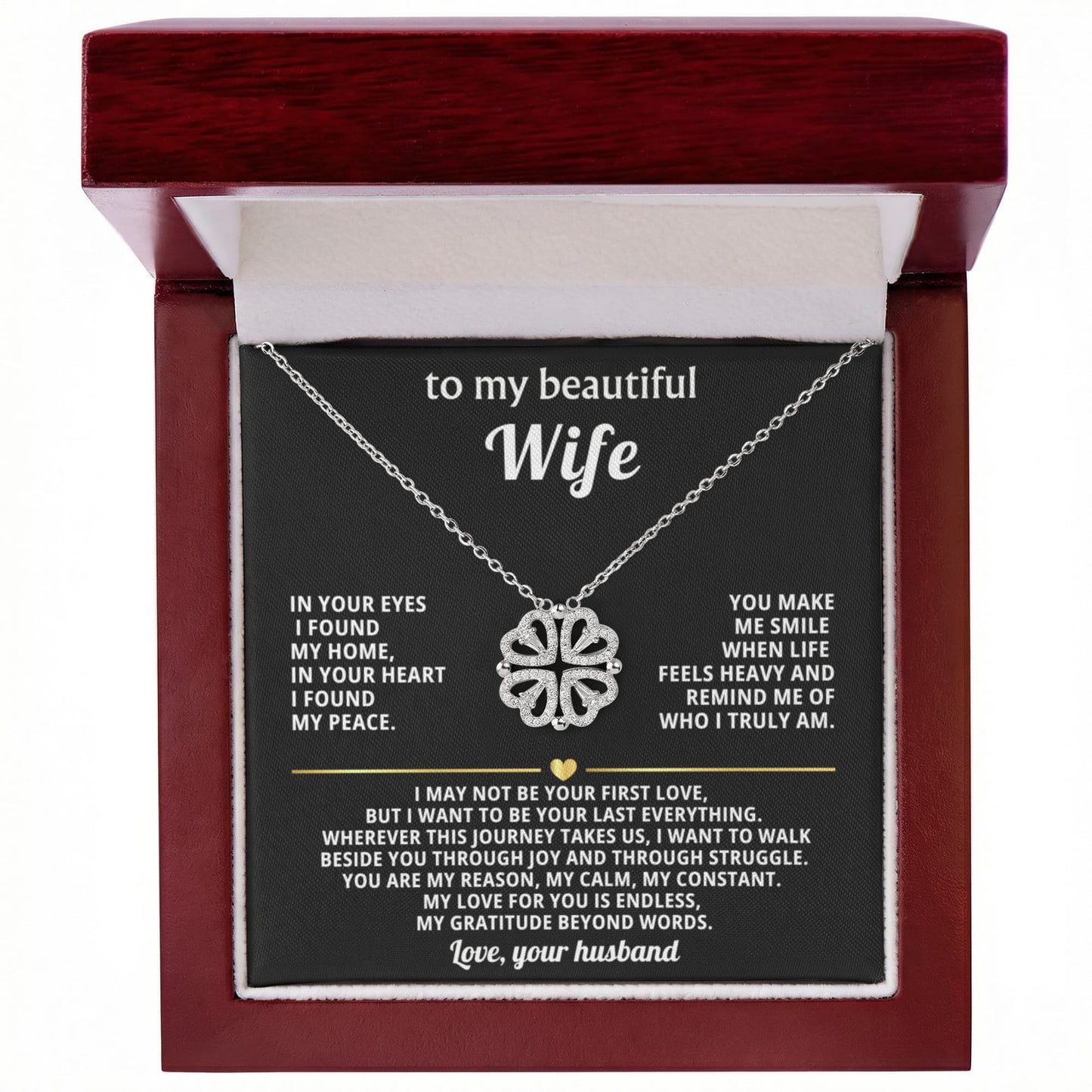 To  My Wife Magnetic Clover Convertible Hearts Necklace Gift