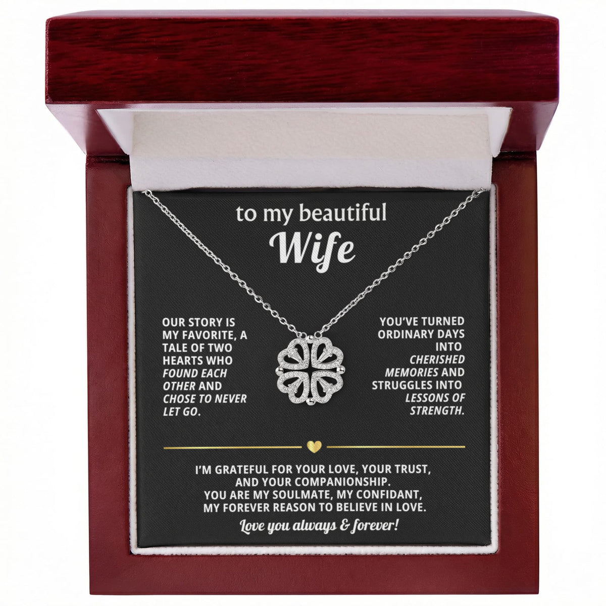 To  My Wife Magnetic Clover Convertible Hearts Necklace Gift