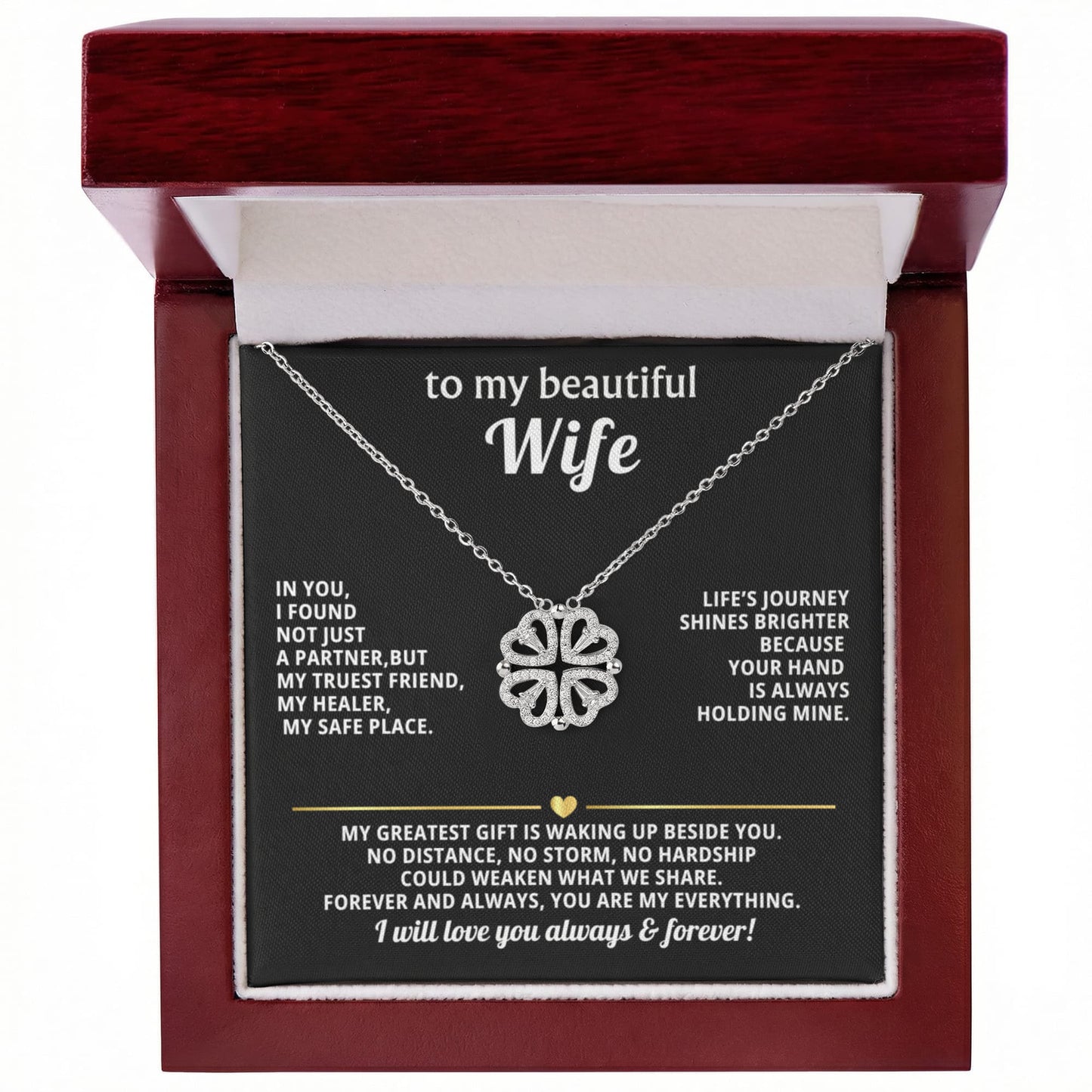To  My Wife Magnetic Clover Convertible Hearts Necklace Gift