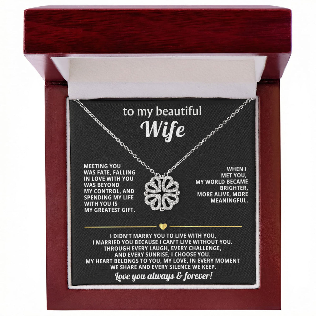 To  My Wife Magnetic Clover Convertible Hearts Necklace Gift