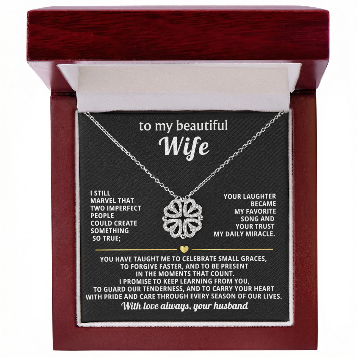 To  My Wife Magnetic Clover Convertible Hearts Necklace Gift