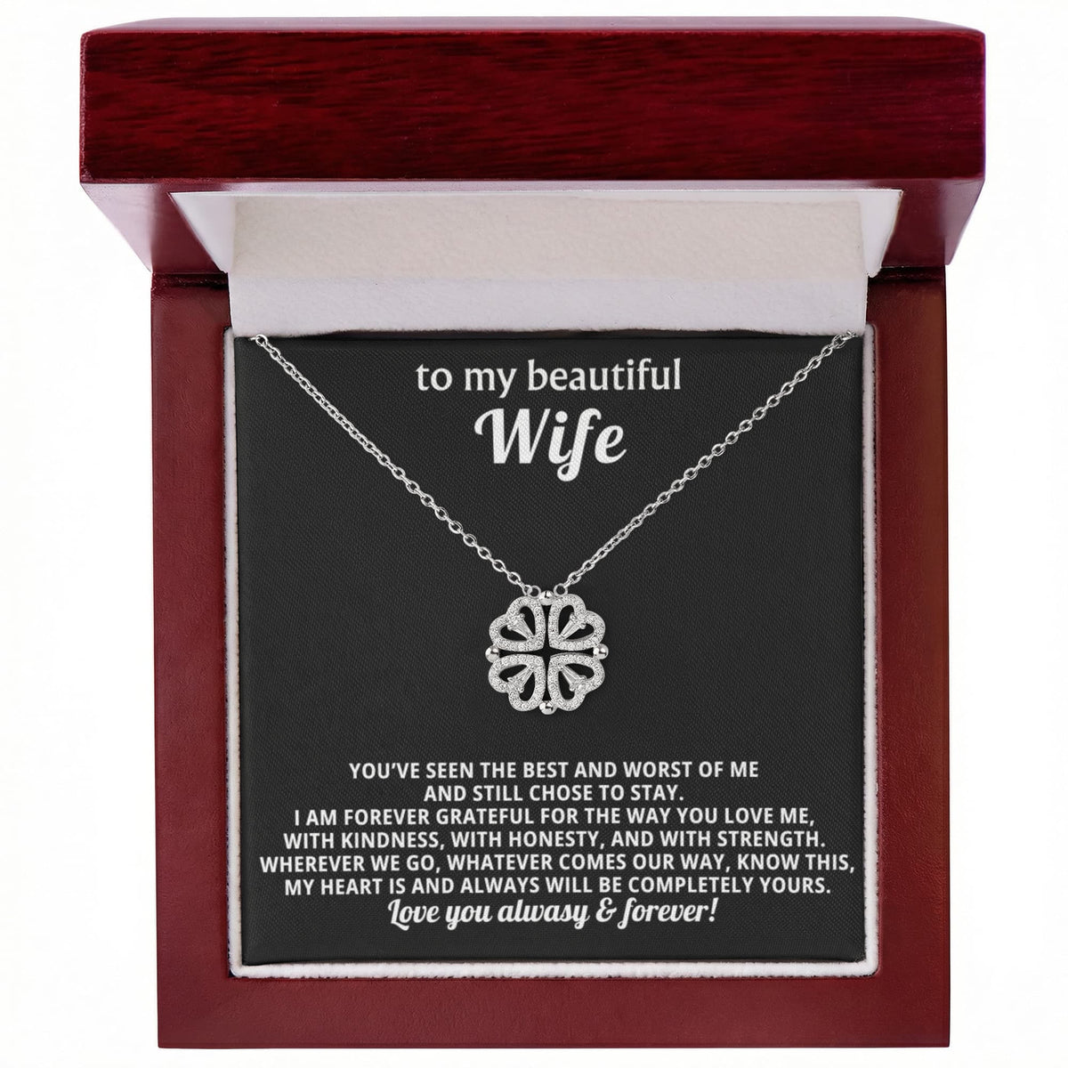 To  My Wife Magnetic Clover Convertible Hearts Necklace Gift