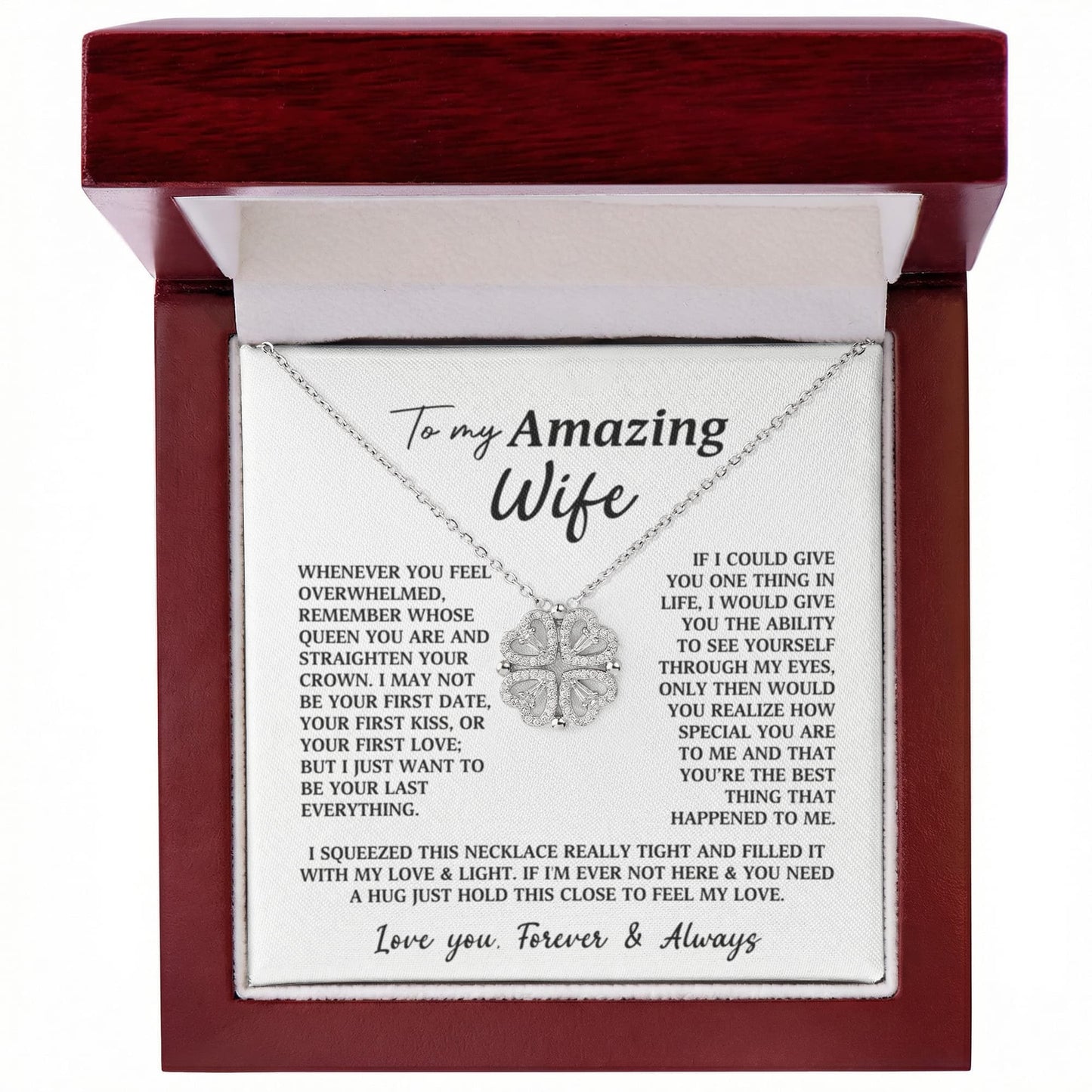 To My Amazing Wife Heart Clover Convertible Necklace