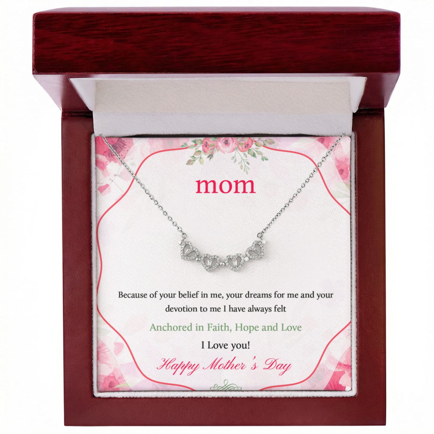 Mom Mothers Day Clover Heart Convertible Necklace