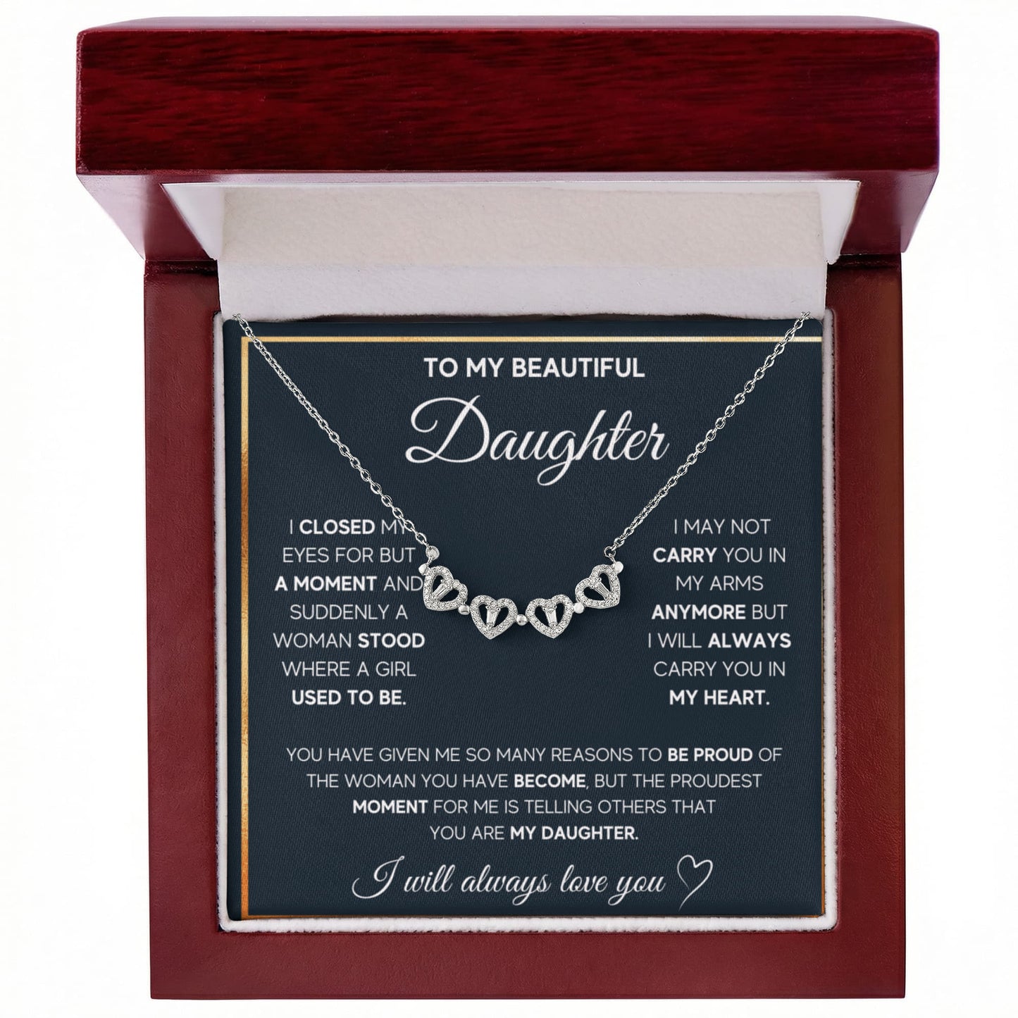 To My Beautiful Daughter  Heart Clover Convertible Necklace