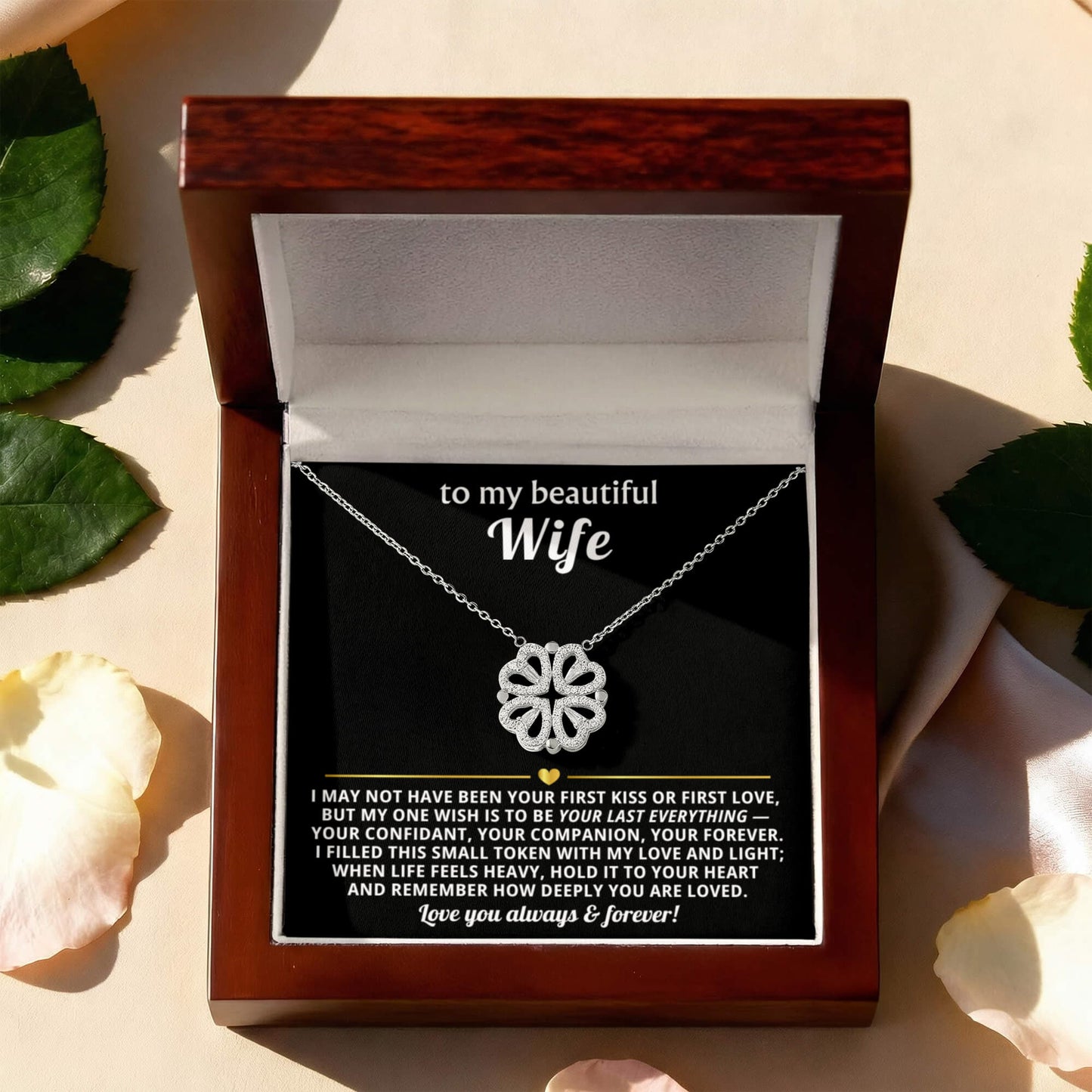 To  My Wife Magnetic Clover Convertible Hearts Necklace Gift