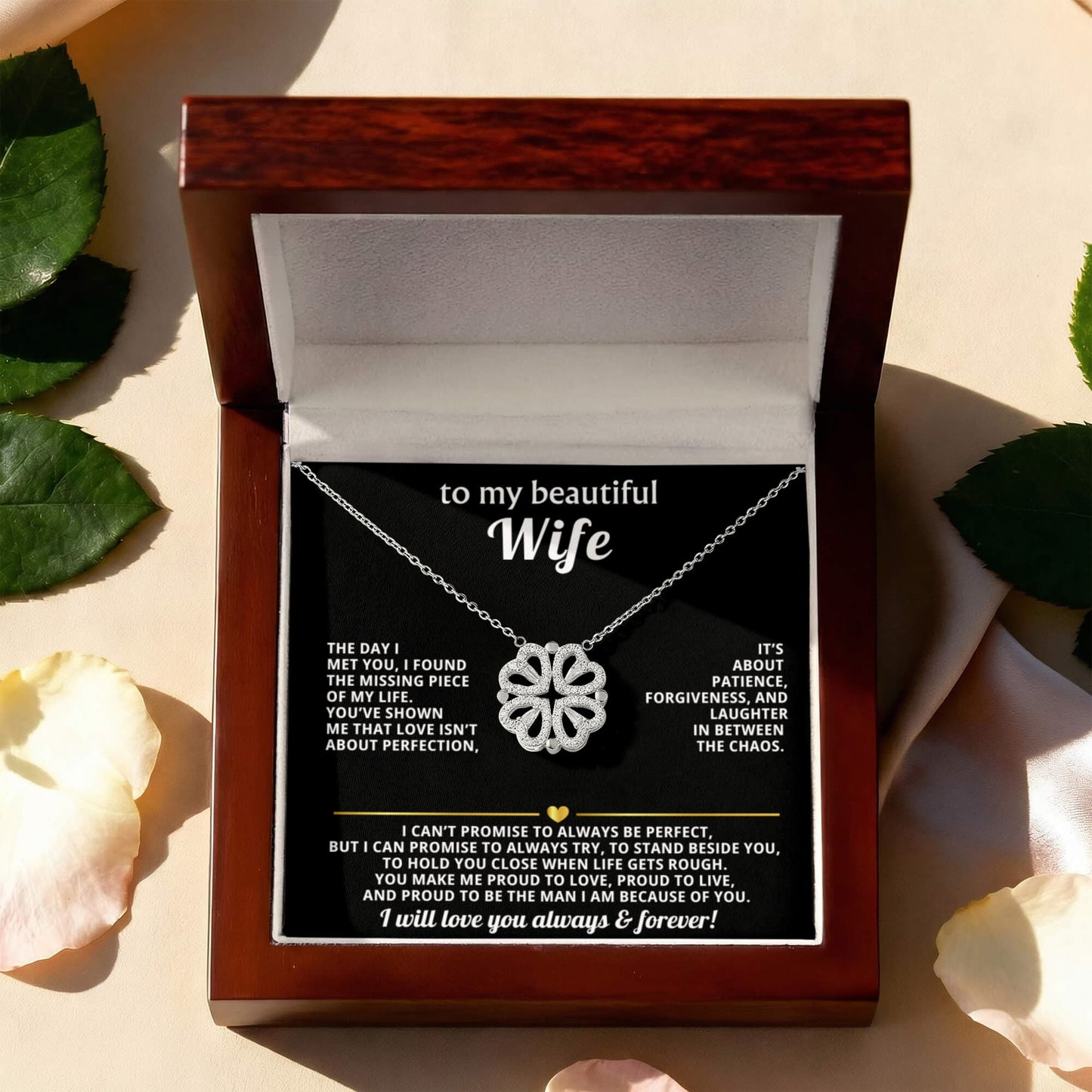 To  My Wife Magnetic Clover Convertible Hearts Necklace Gift