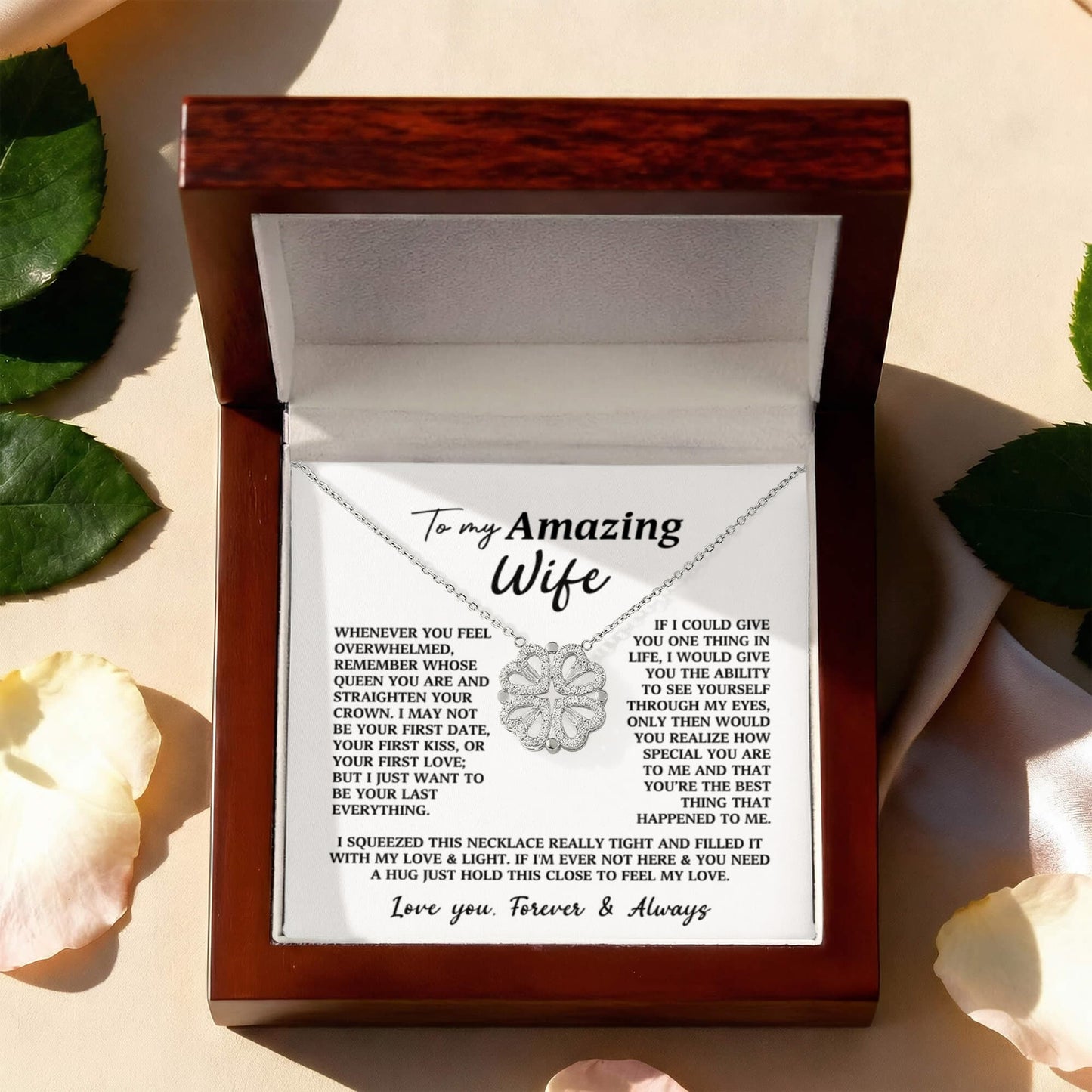 To My Amazing Wife Heart Clover Convertible Necklace