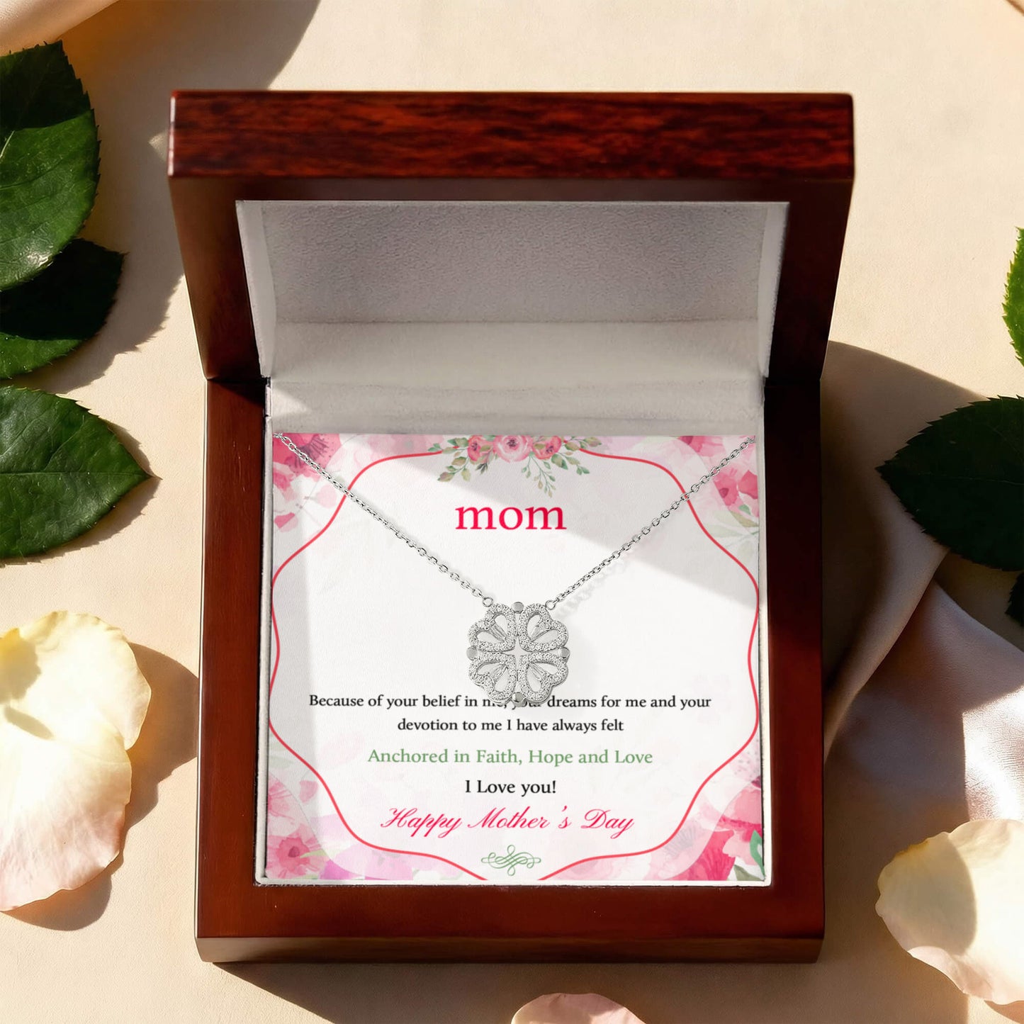 Mom Mothers Day Clover Heart Convertible Necklace