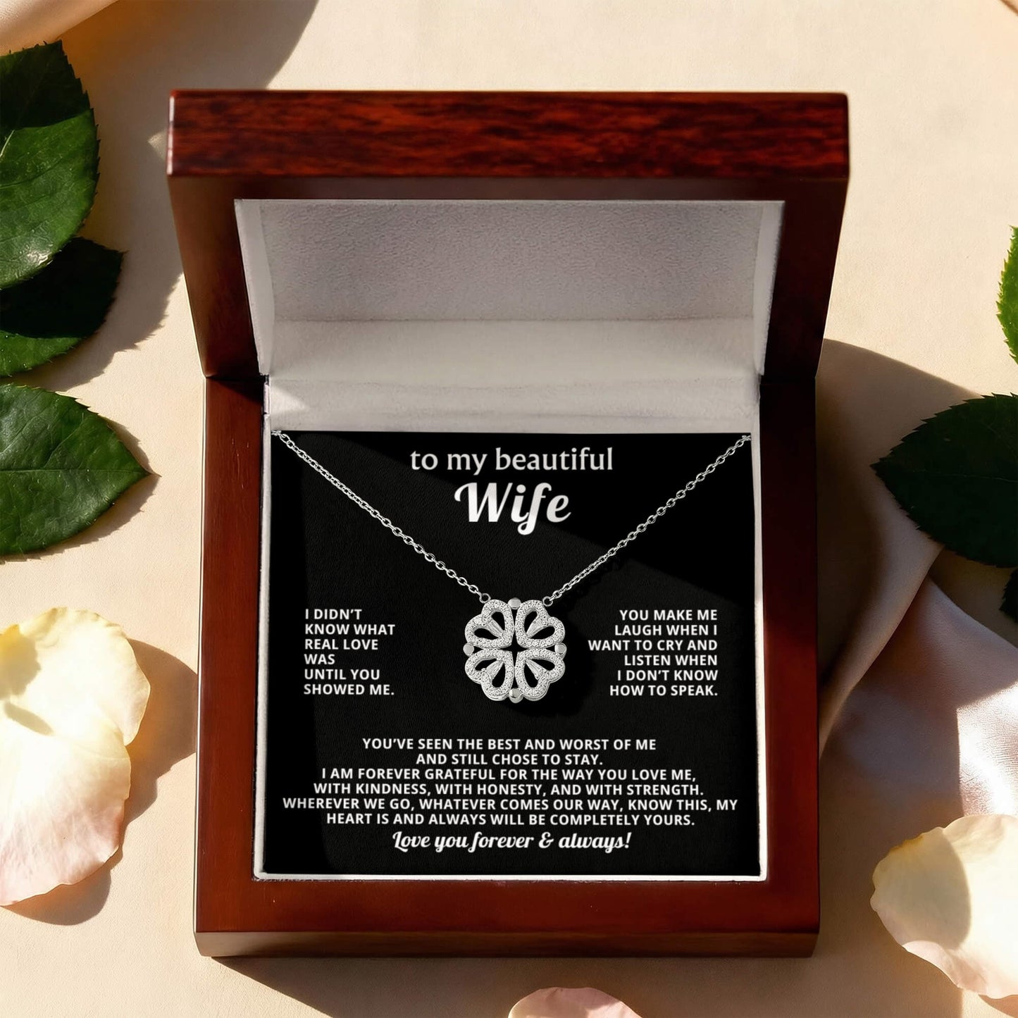 To  My Wife Magnetic Clover Convertible Hearts Necklace Gift