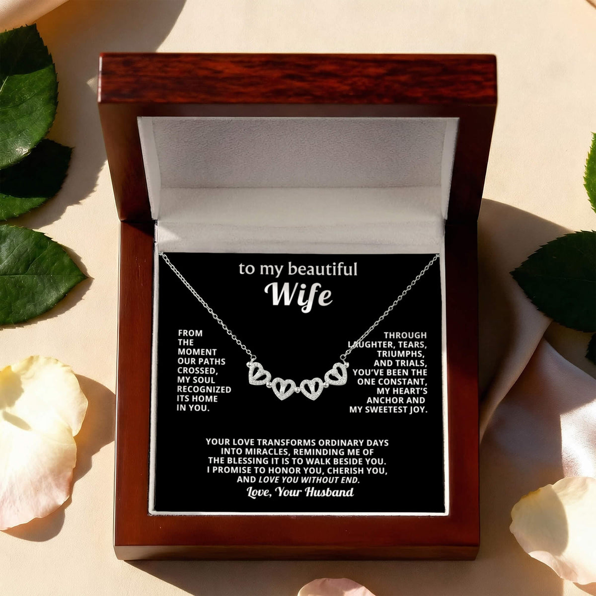 To  My Wife Magnetic Clover Convertible Hearts Necklace Gift