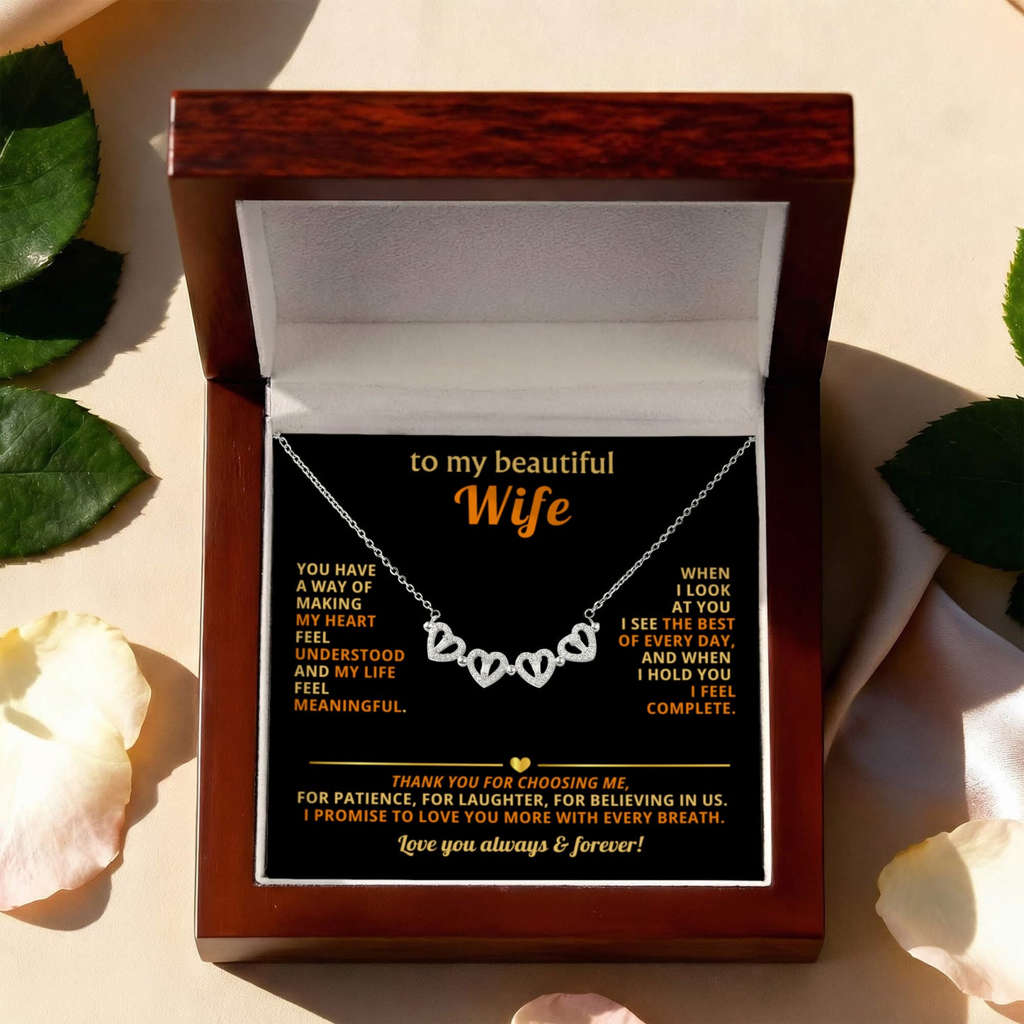 To  My Wife Magnetic Clover Convertible Hearts Necklace Gift