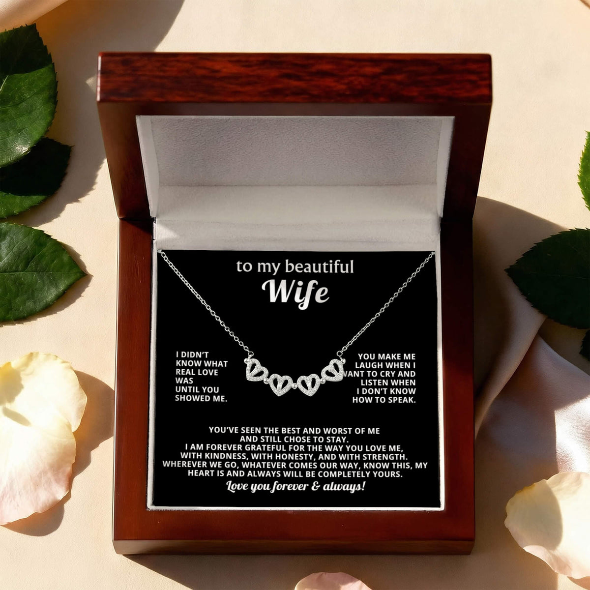To  My Wife Magnetic Clover Convertible Hearts Necklace Gift