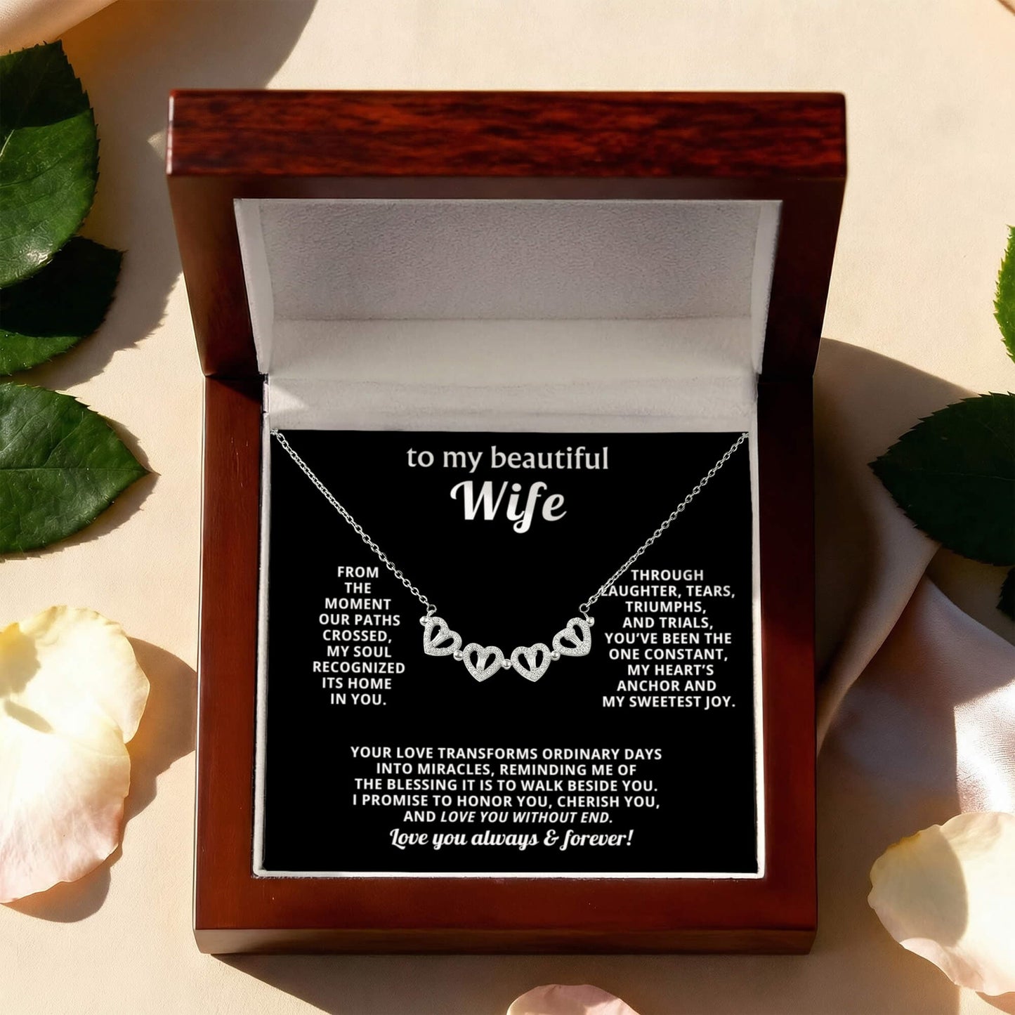 To  My Wife Magnetic Clover Convertible Hearts Necklace Gift