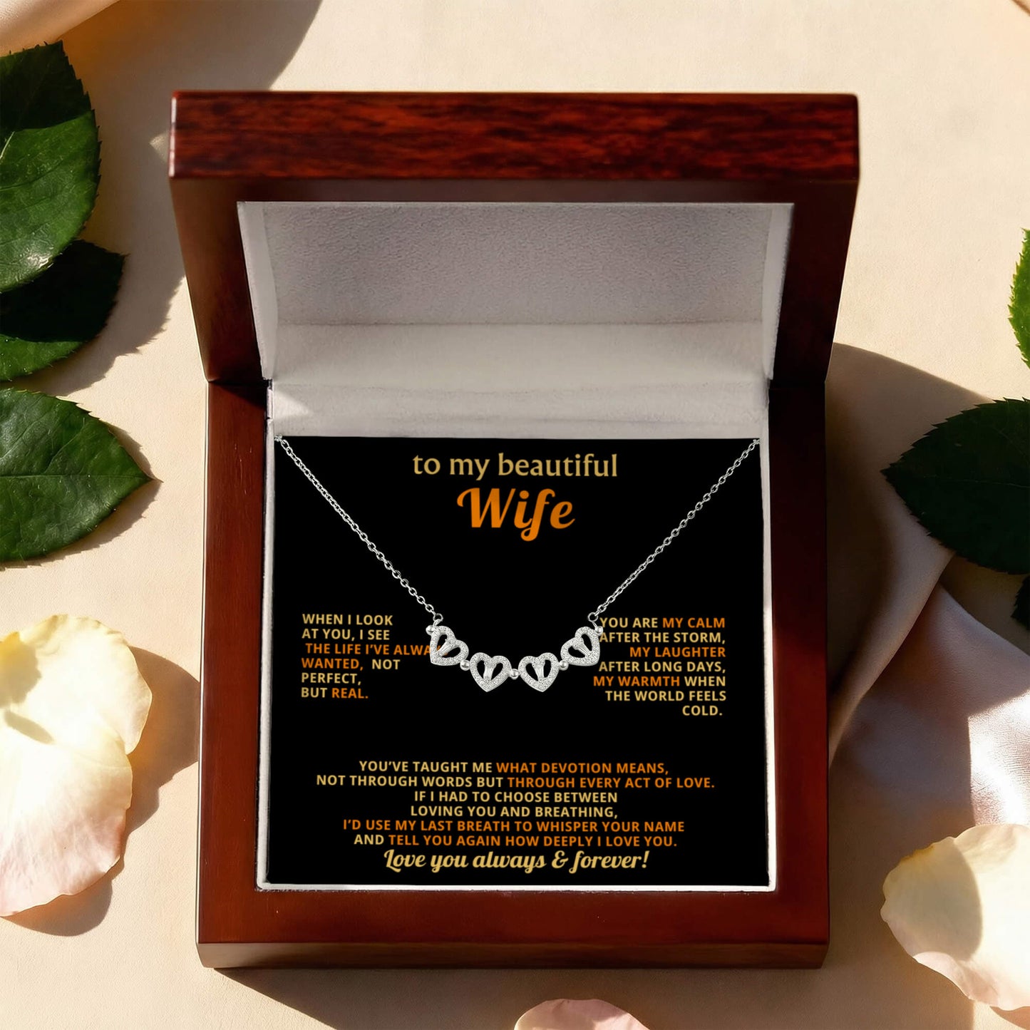 To  My Wife Magnetic Clover Convertible Hearts Necklace Gift