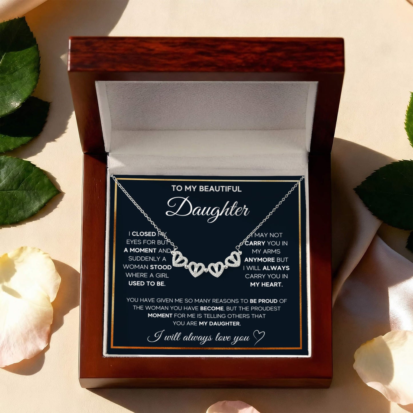 To My Beautiful Daughter  Heart Clover Convertible Necklace