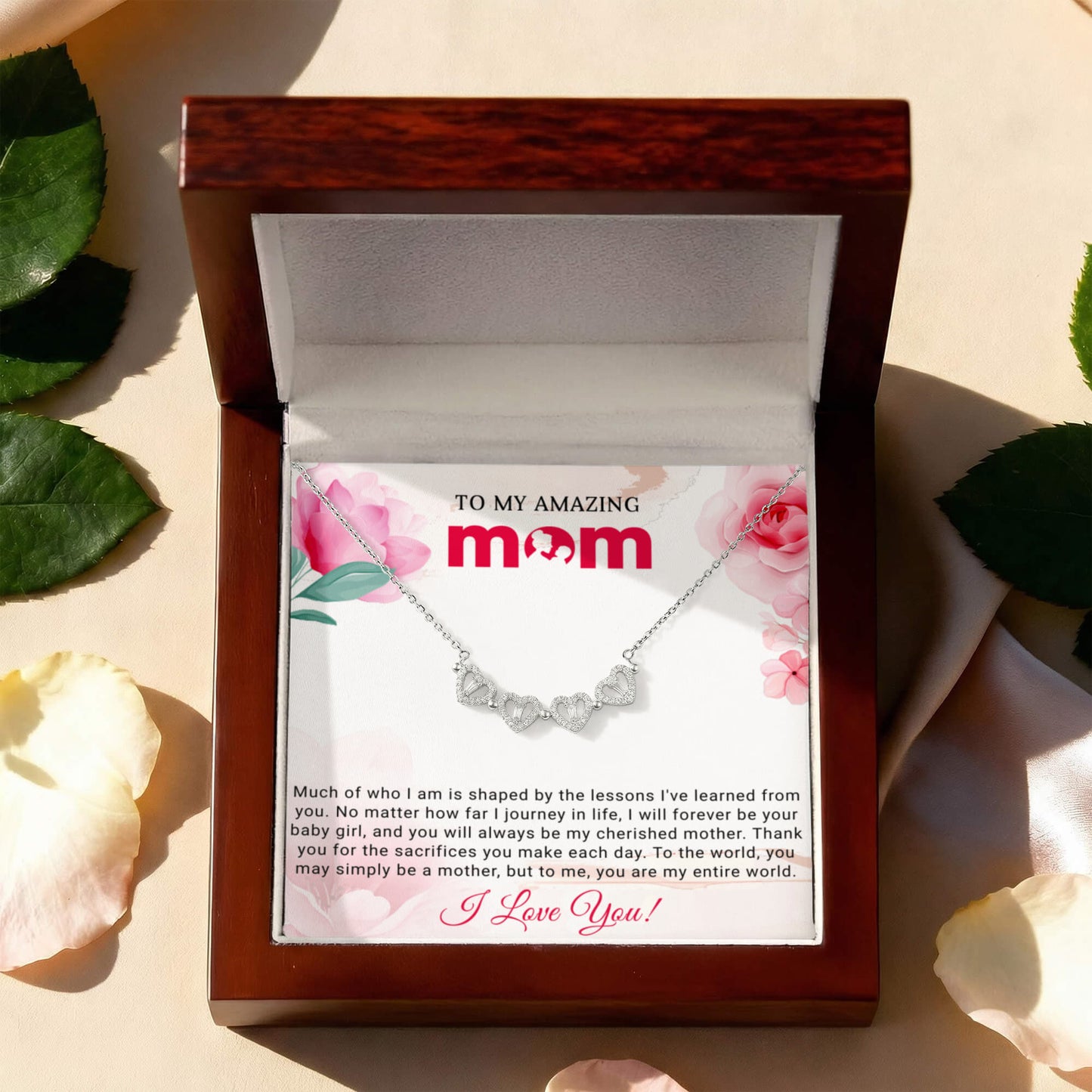 Amazing Mom Daughter Clover Heart Convertible Necklace
