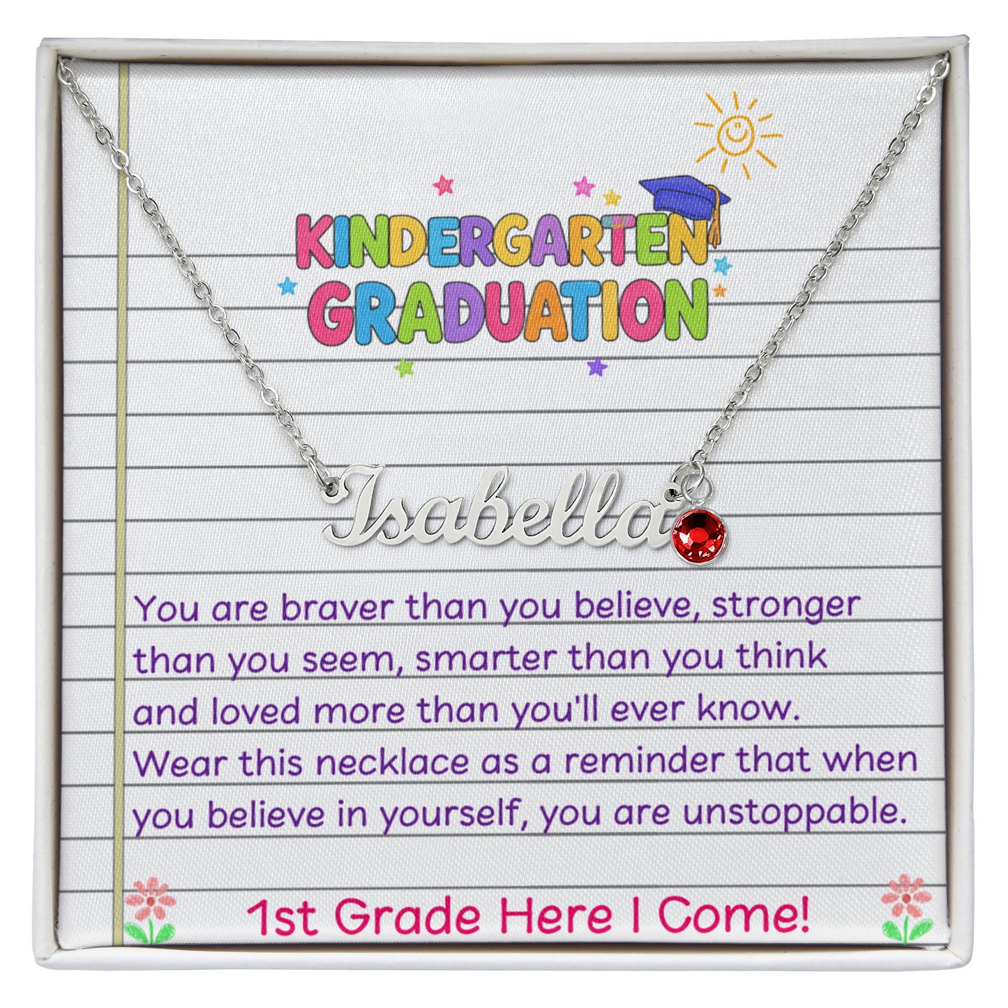Kindergarten Graduation Birthstone Name Necklace