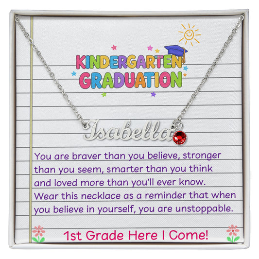 Kindergarten Graduation Birthstone Name Necklace