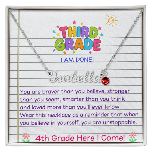 Last Day of Third Grade Birthstone Name Necklace