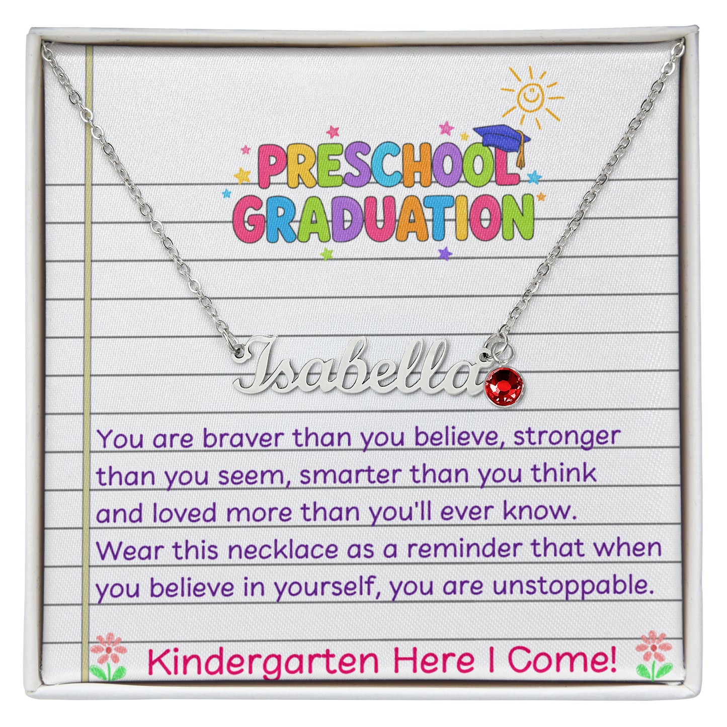 Preschool Graduation Birthstone Name Necklace