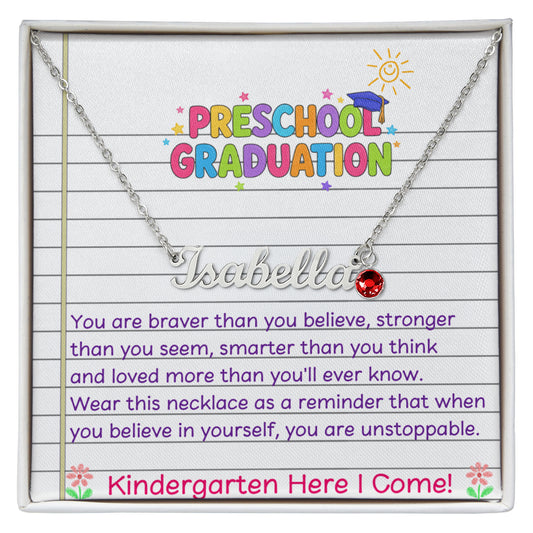 Preschool Graduation Birthstone Name Necklace