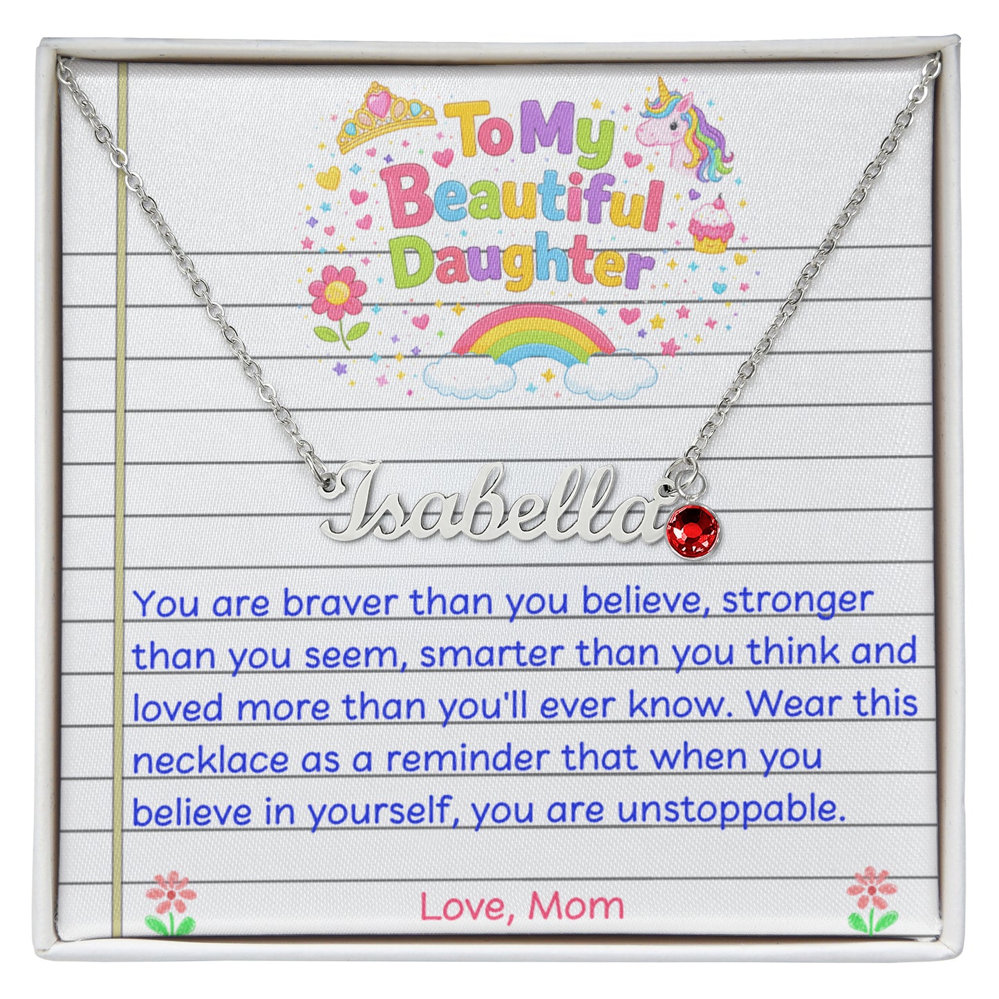To My Daughter Birthstone Name Necklace