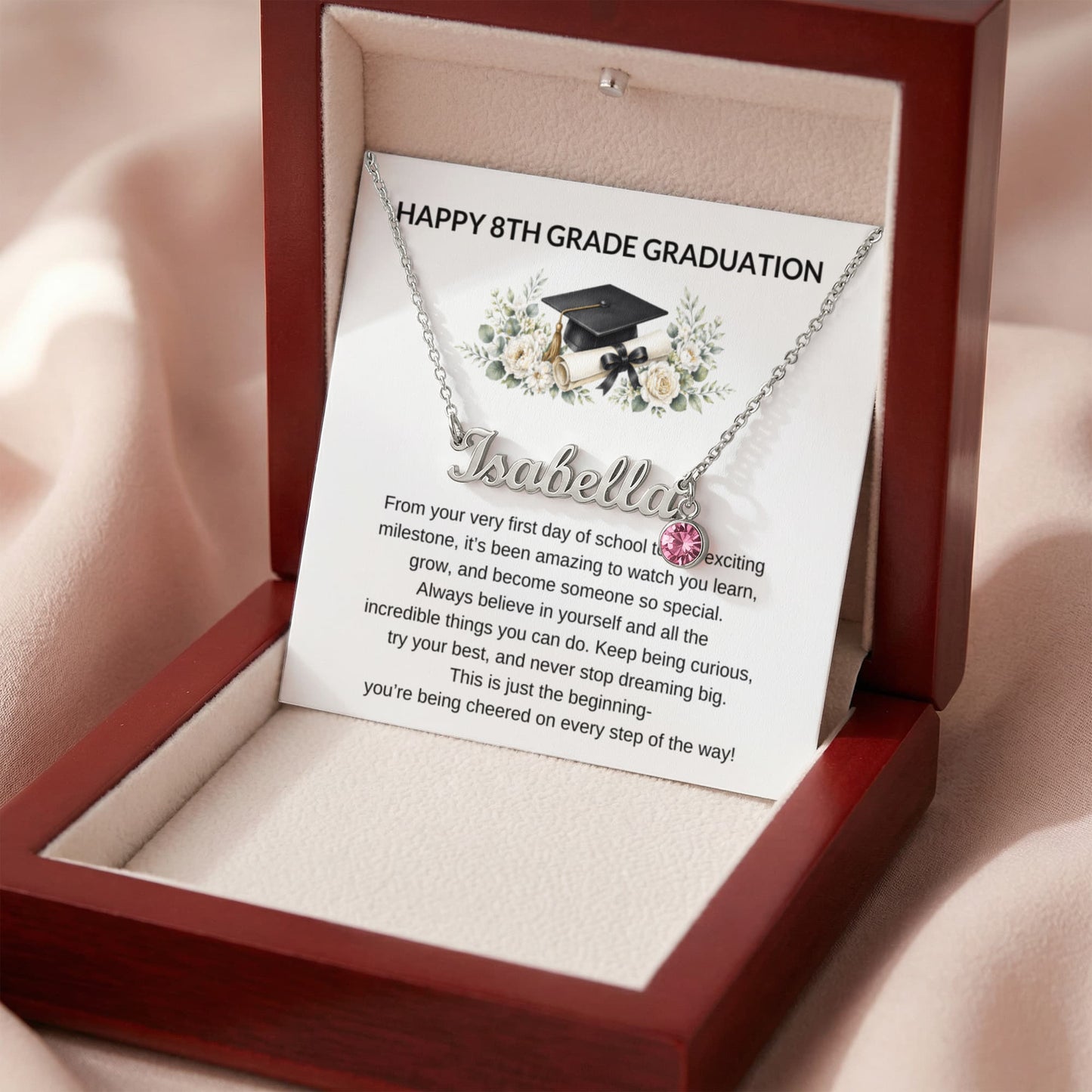 8th Grade Graduation Birthstone Name Necklace