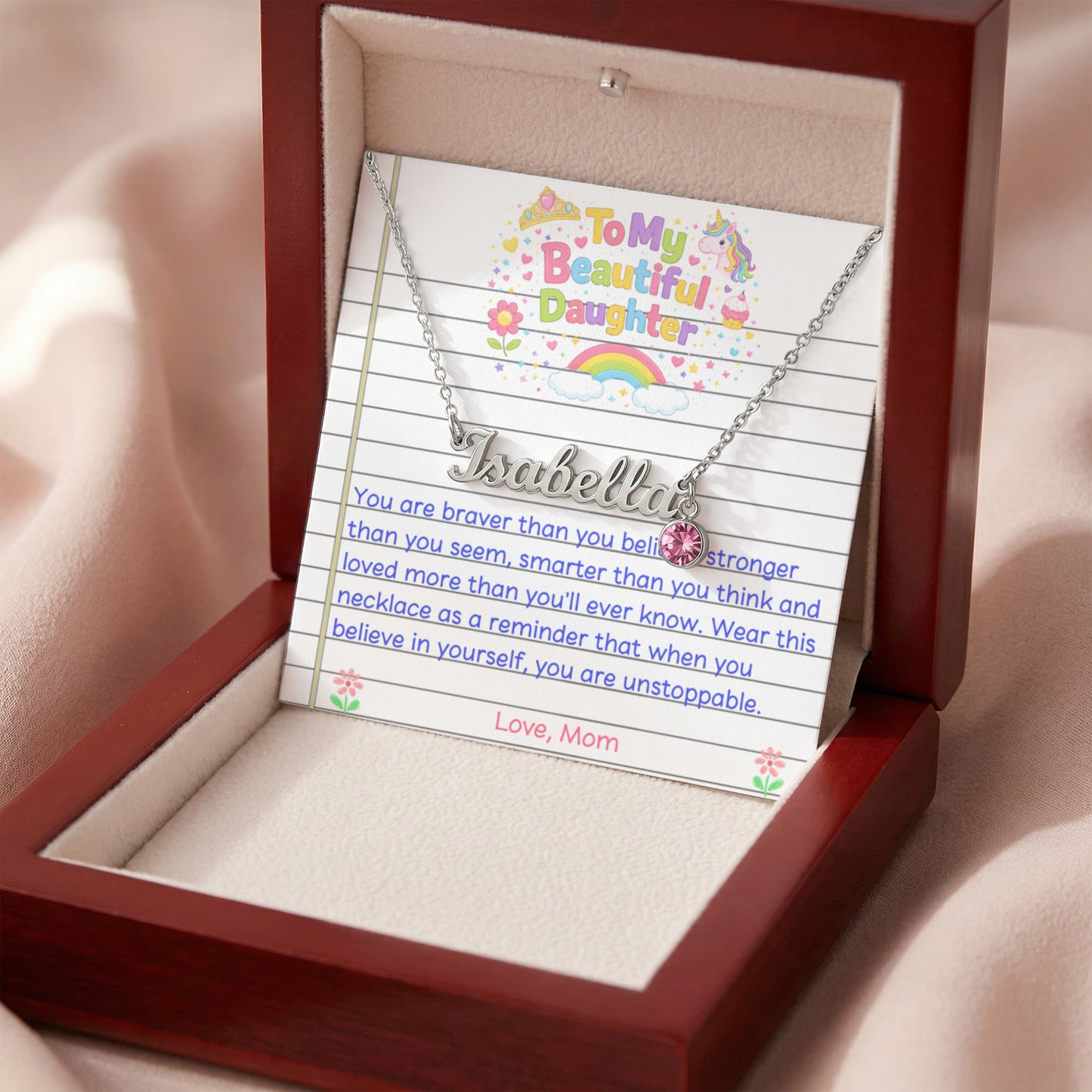 To My Daughter Birthstone Name Necklace