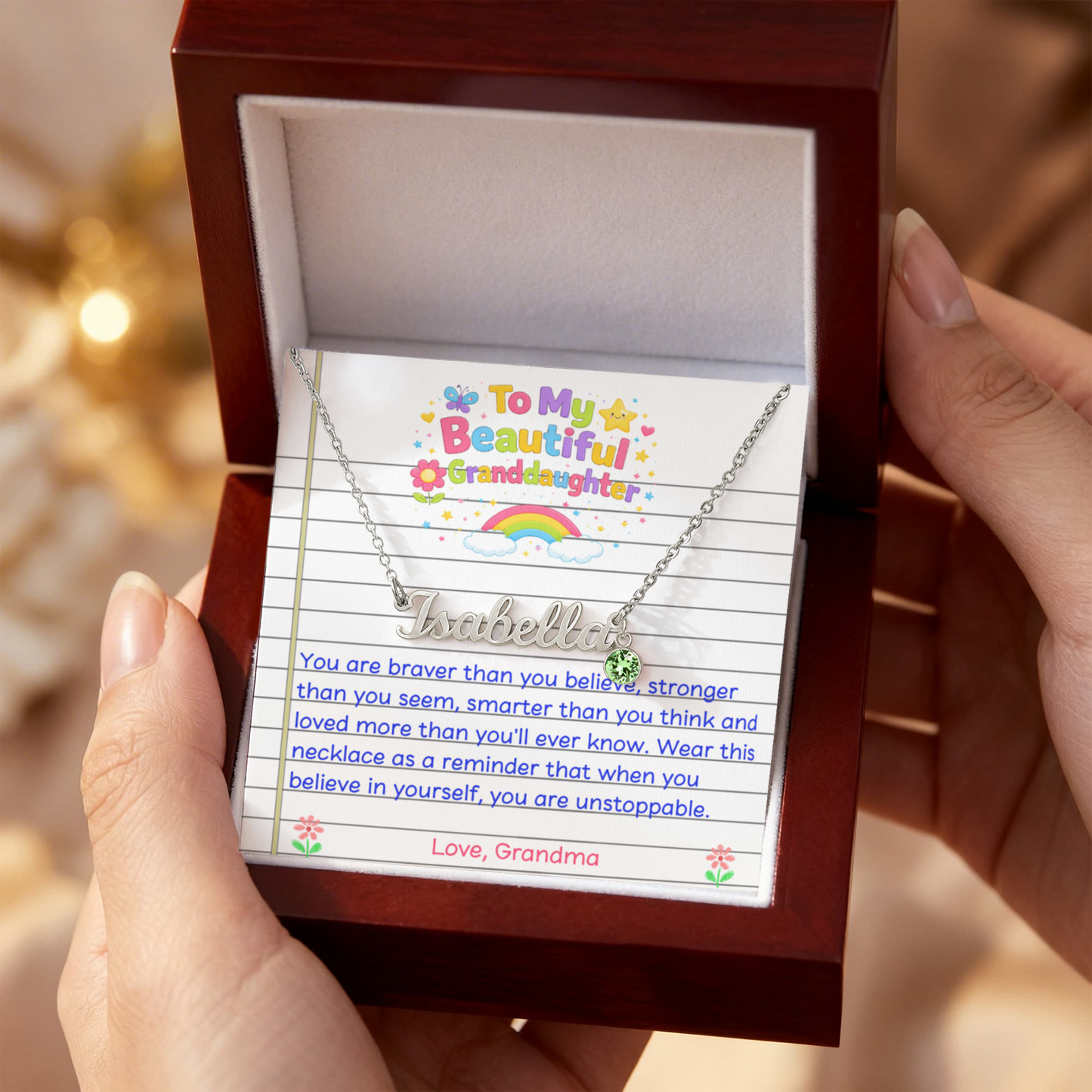 Granddaughter Birthstone Name Necklace