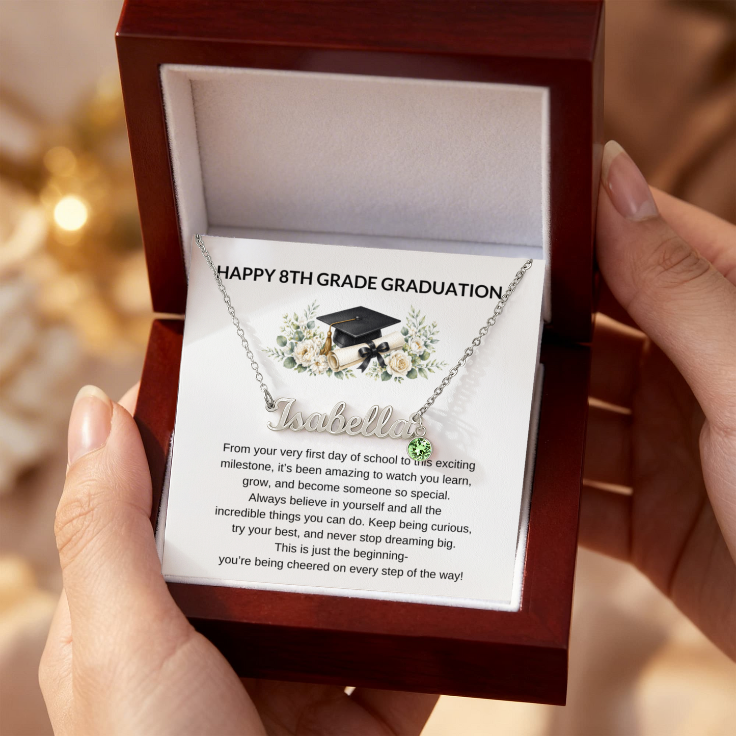 8th Grade Graduation Birthstone Name Necklace