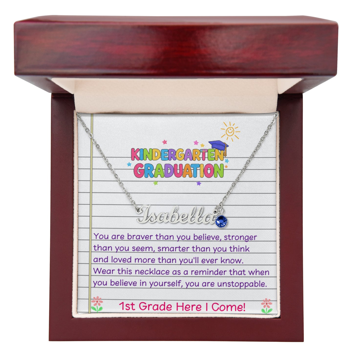 Kindergarten Graduation Birthstone Name Necklace