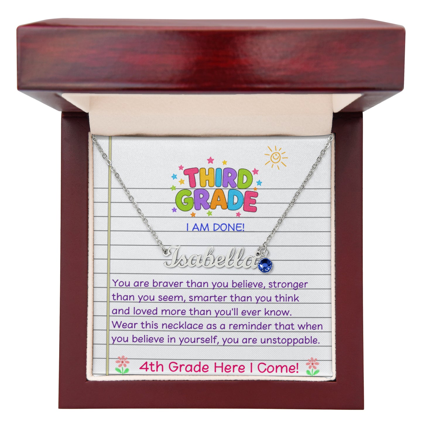 Last Day of Third Grade Birthstone Name Necklace
