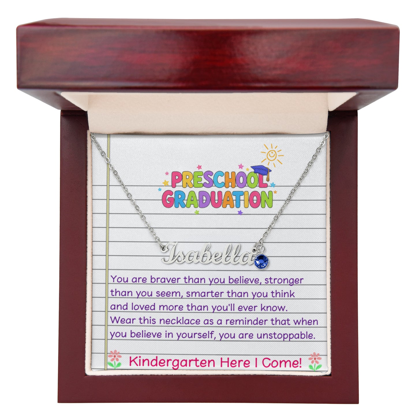 Preschool Graduation Birthstone Name Necklace