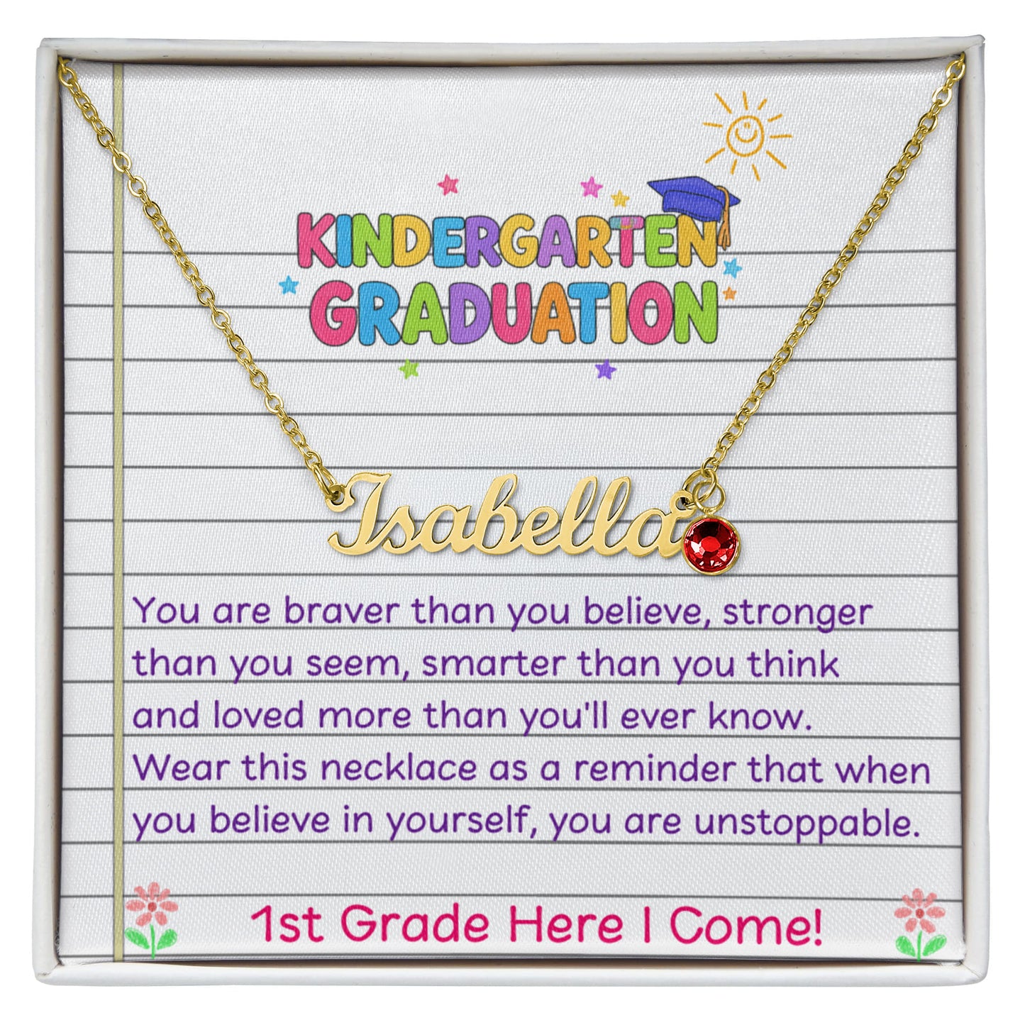 Kindergarten Graduation Birthstone Name Necklace