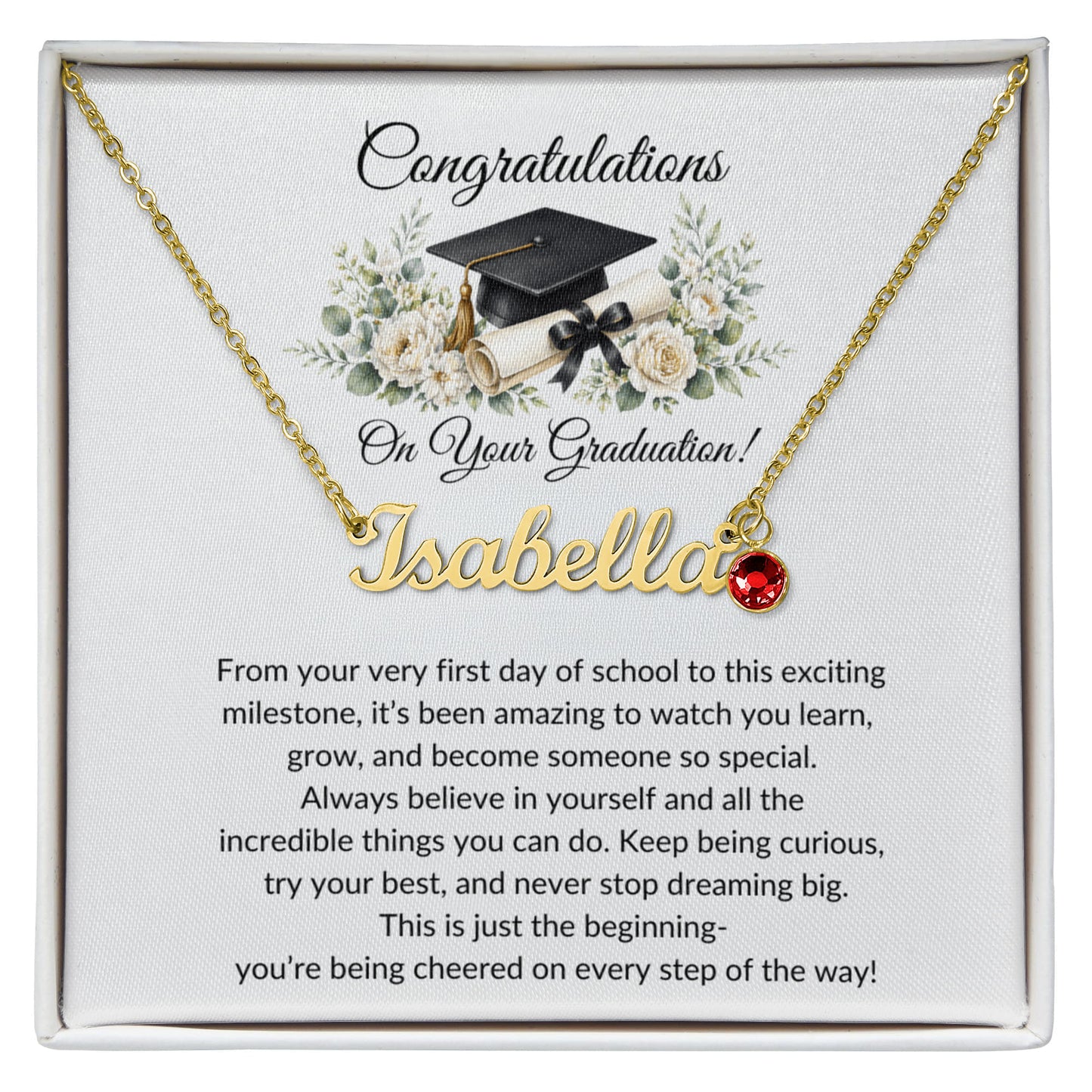 Graduation Birthstone Name Necklace Gift