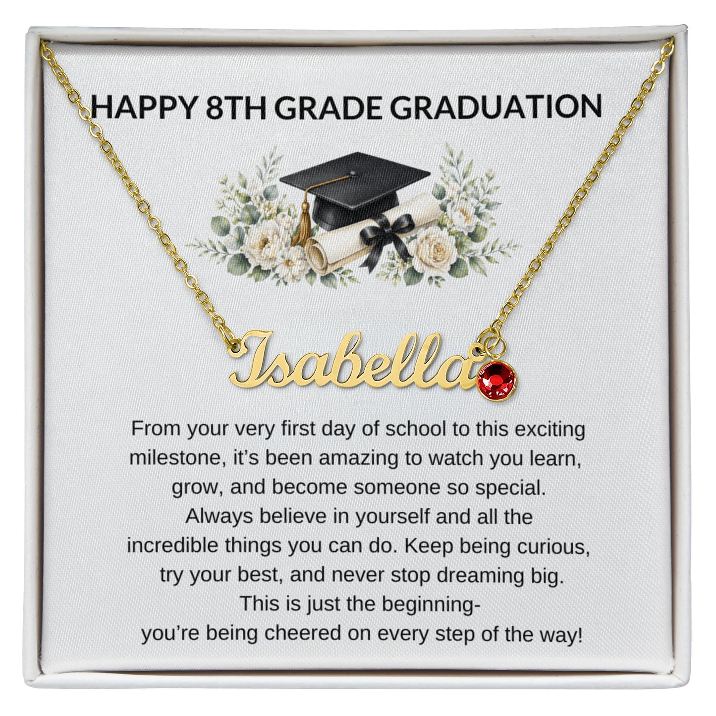 8th Grade Graduation Birthstone Name Necklace