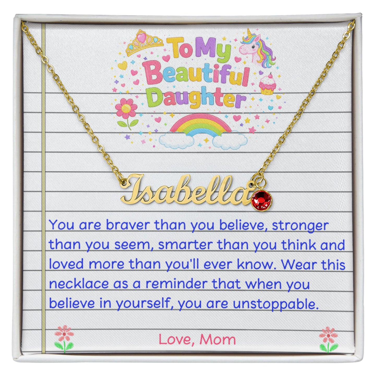 To My Daughter Birthstone Name Necklace