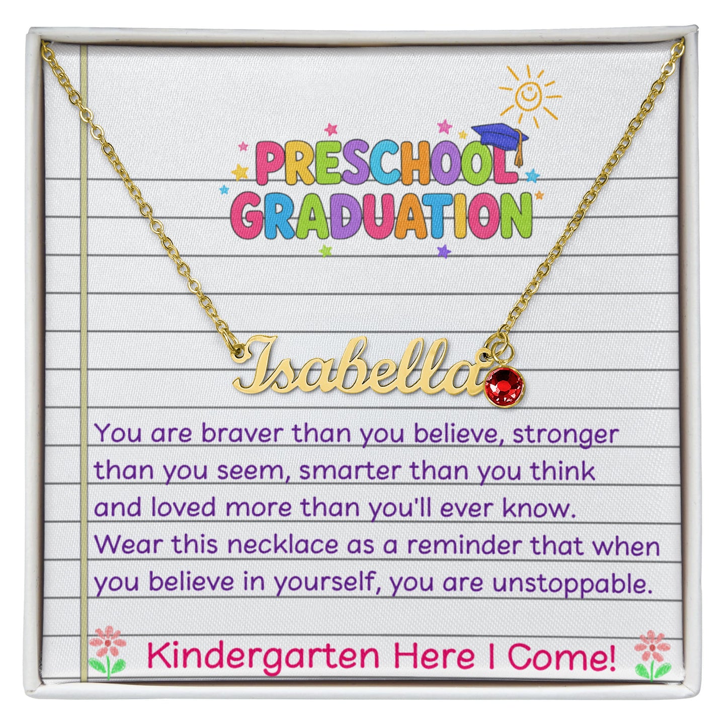 Preschool Graduation Birthstone Name Necklace