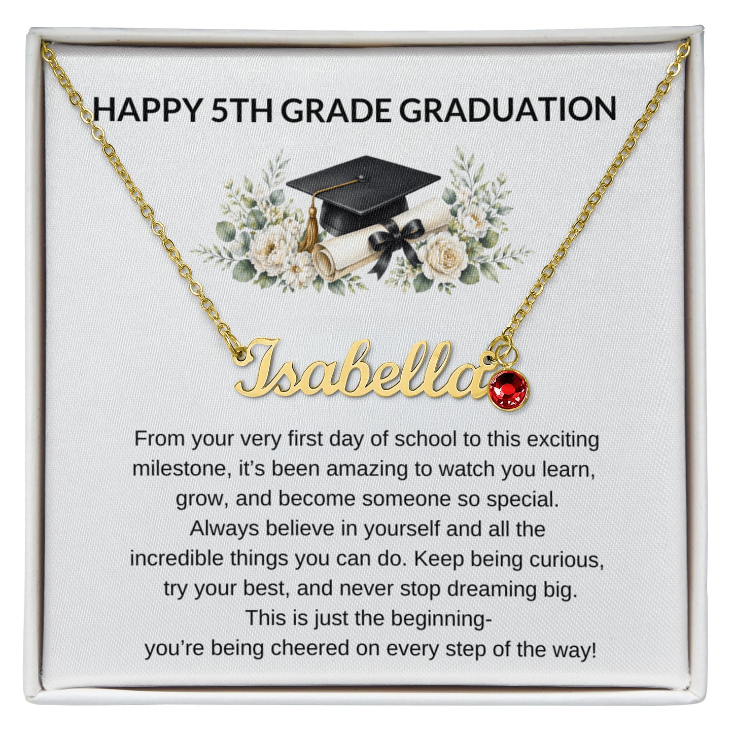 5th Grade Graduation Name Necklace with Birthstone