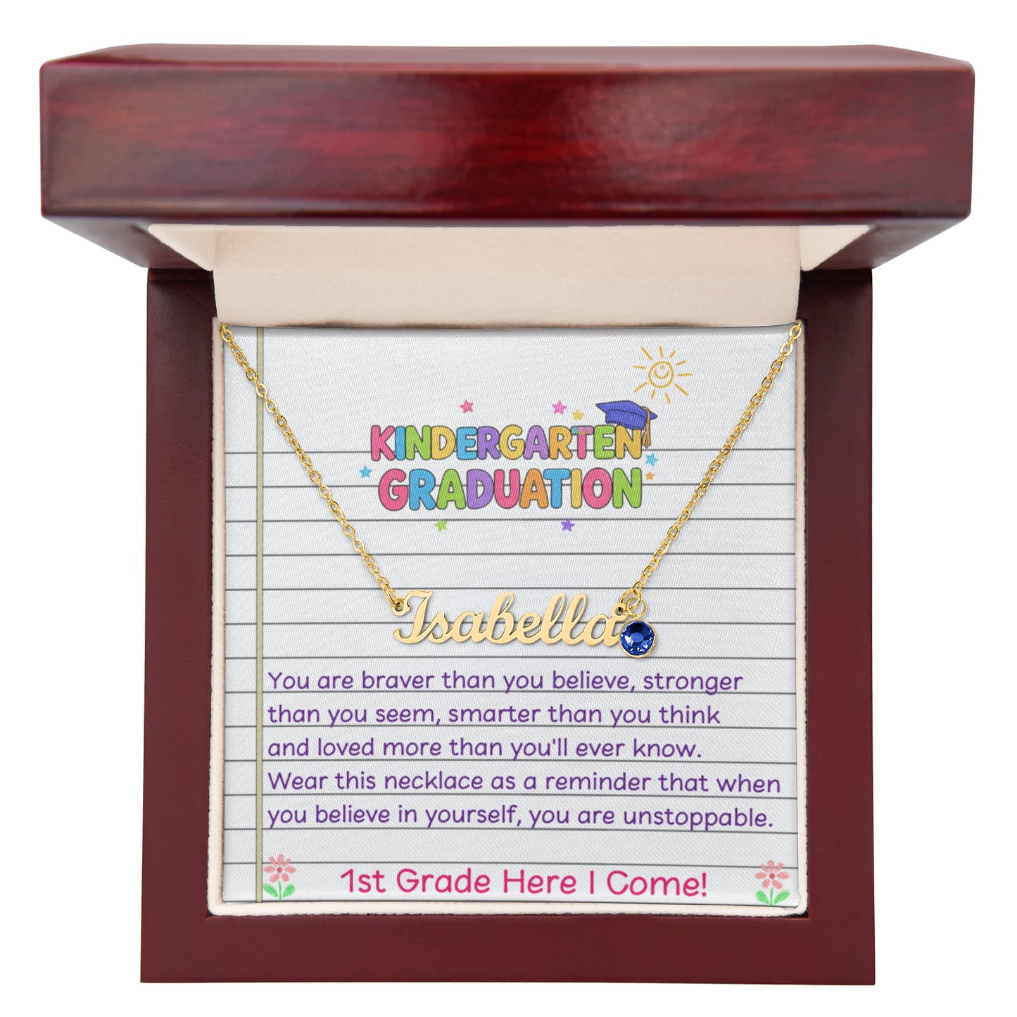 Kindergarten Graduation Birthstone Name Necklace