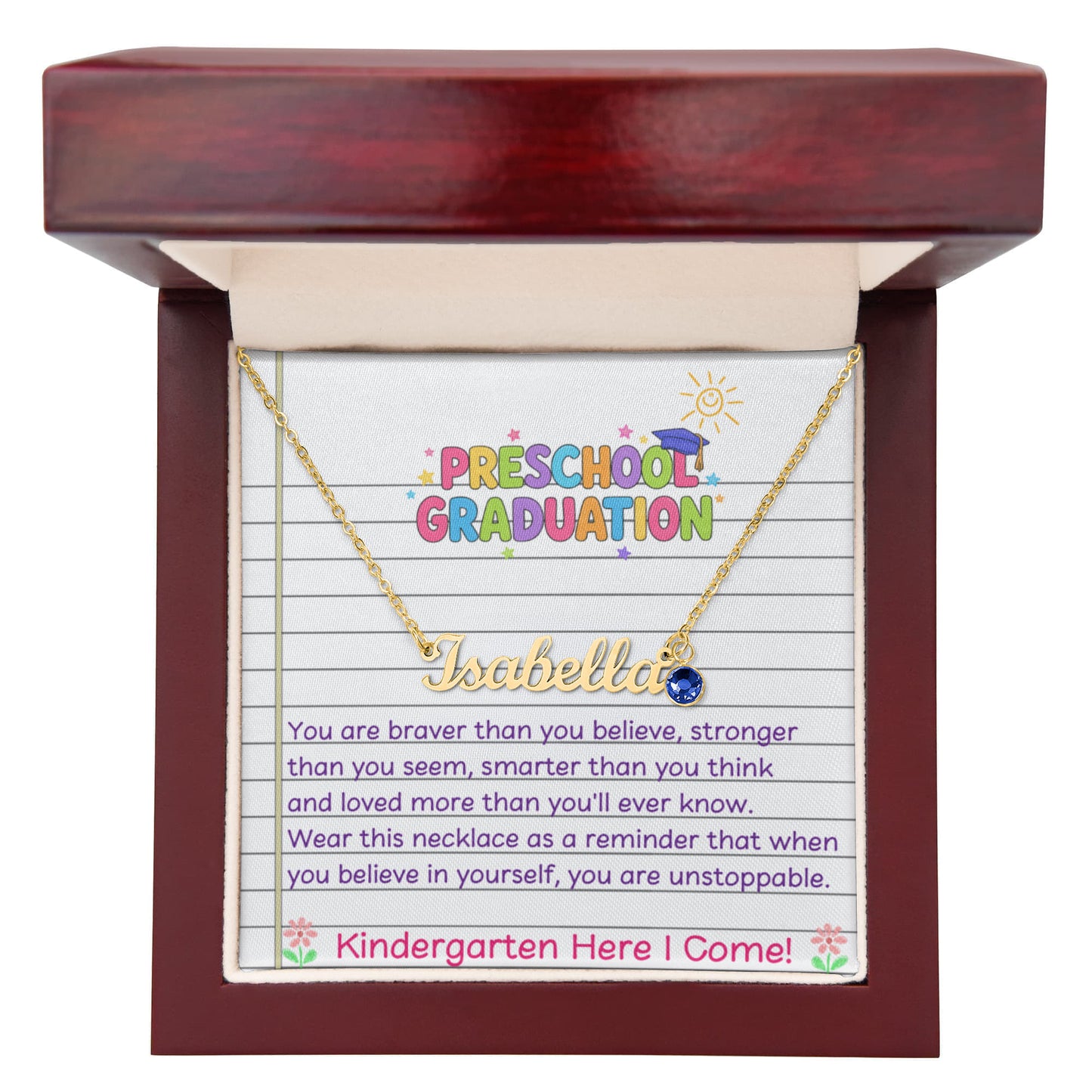 Preschool Graduation Birthstone Name Necklace